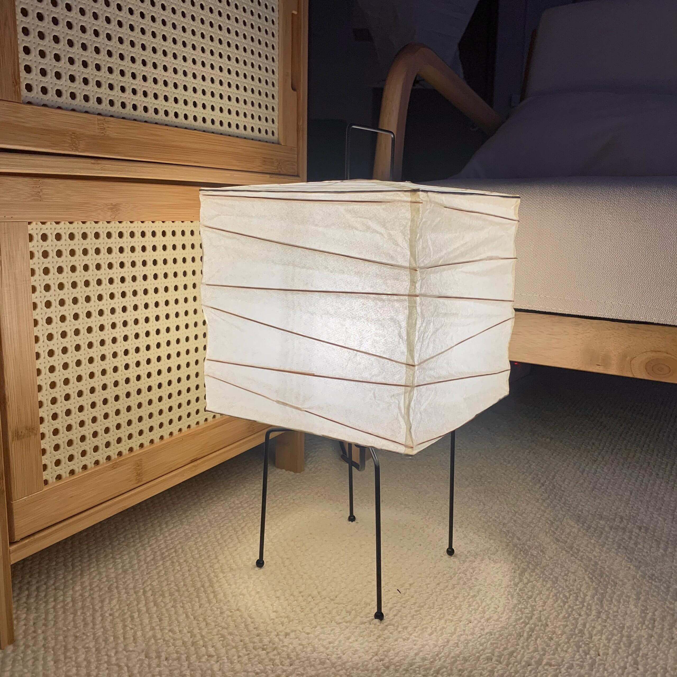 Table Lamp Washi Paper 9 in x 15 in Black Wire Legs Indoor Lighting Modern Cube Design Decorative Accent | Thomler