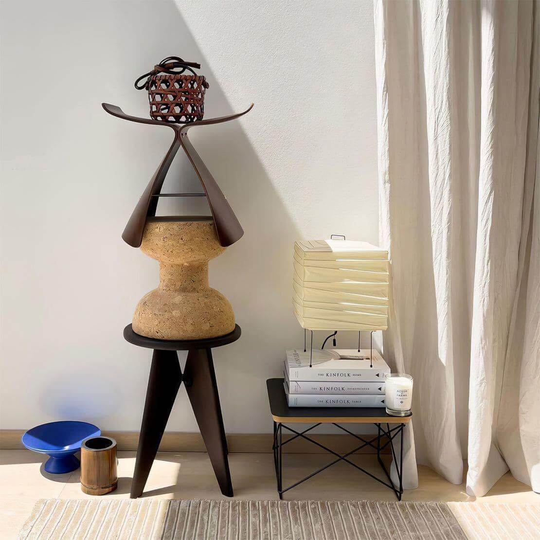 Table Lamp Washi Paper 9 in x 15 in Black Wire Legs Indoor Lighting Modern Cube Design Decorative Accent | Thomler