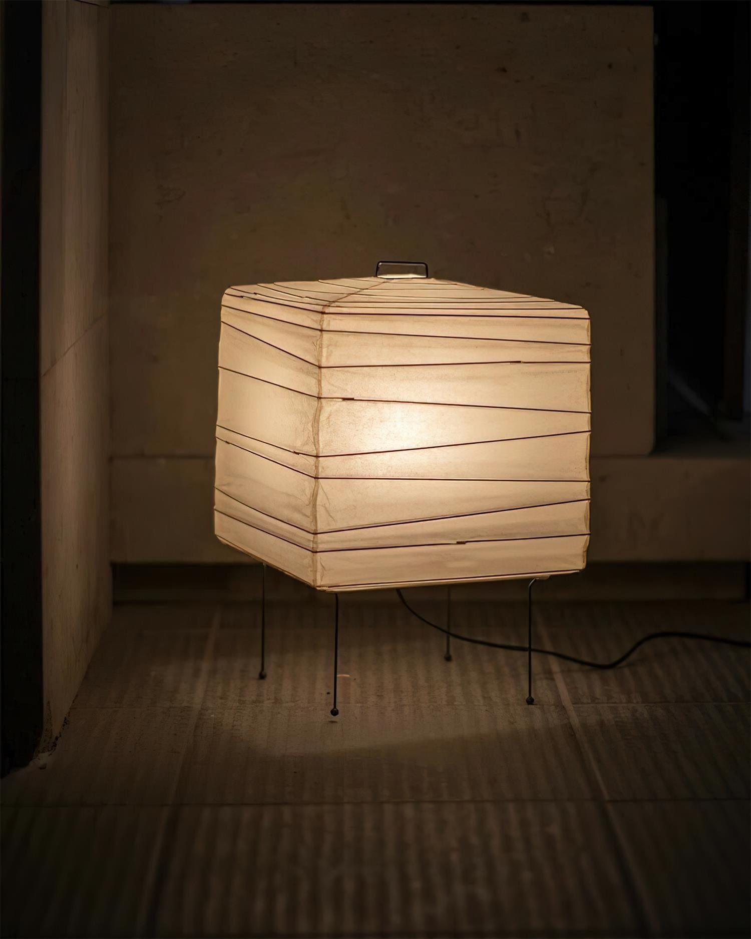 Table Lamp Washi Paper 9 in x 15 in Black Wire Legs Indoor Lighting Modern Cube Design Decorative Accent | Thomler