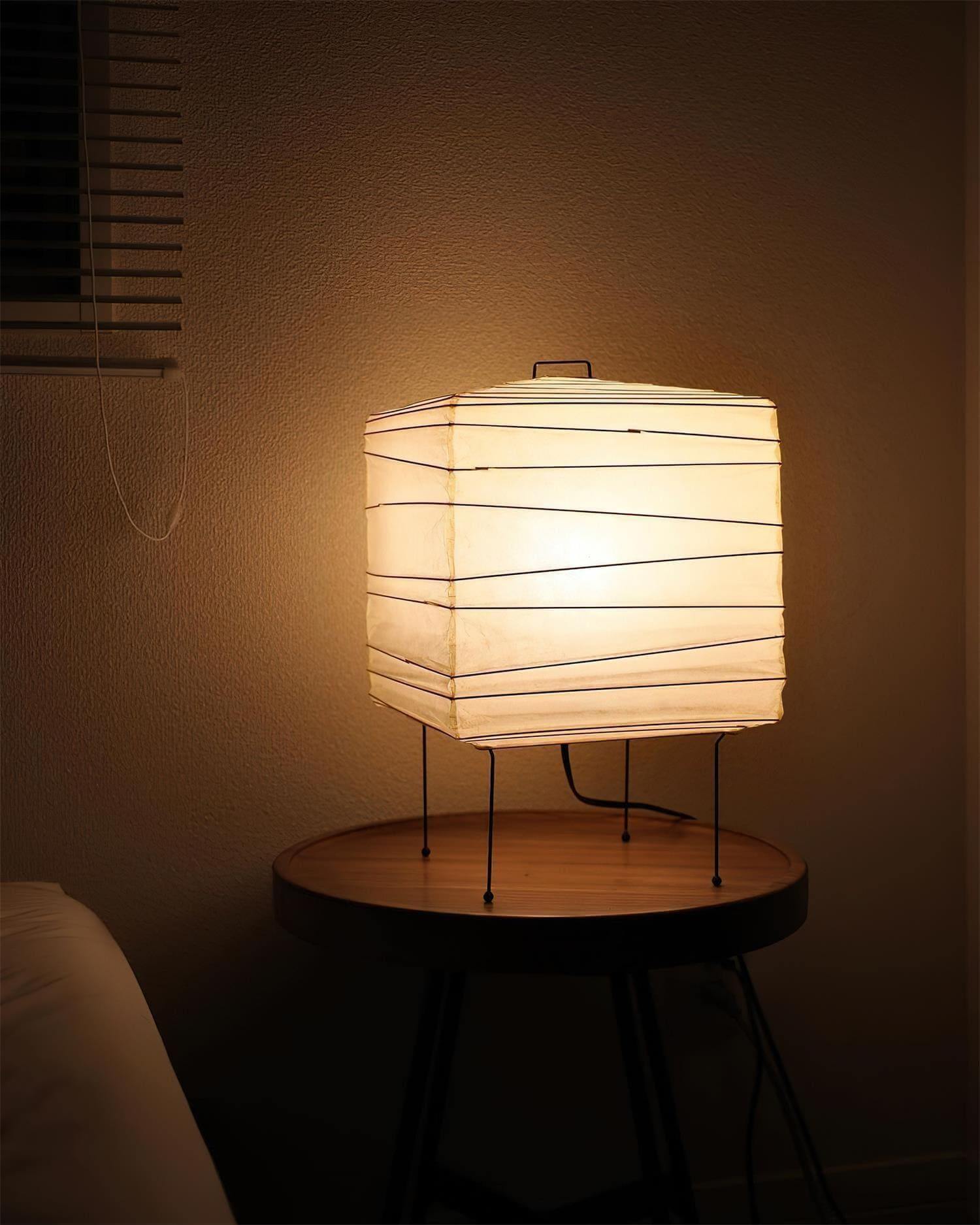 Table Lamp Washi Paper 9 in x 15 in Black Wire Legs Indoor Lighting Modern Cube Design Decorative Accent | Thomler