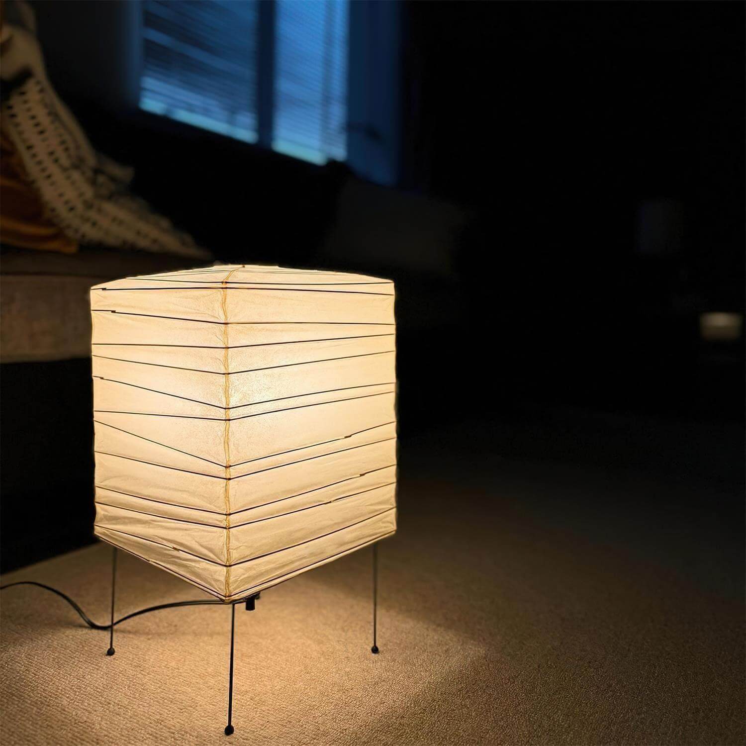 Table Lamp Washi Paper 9 in x 15 in Black Wire Legs Indoor Lighting Modern Cube Design Decorative Accent | Thomler
