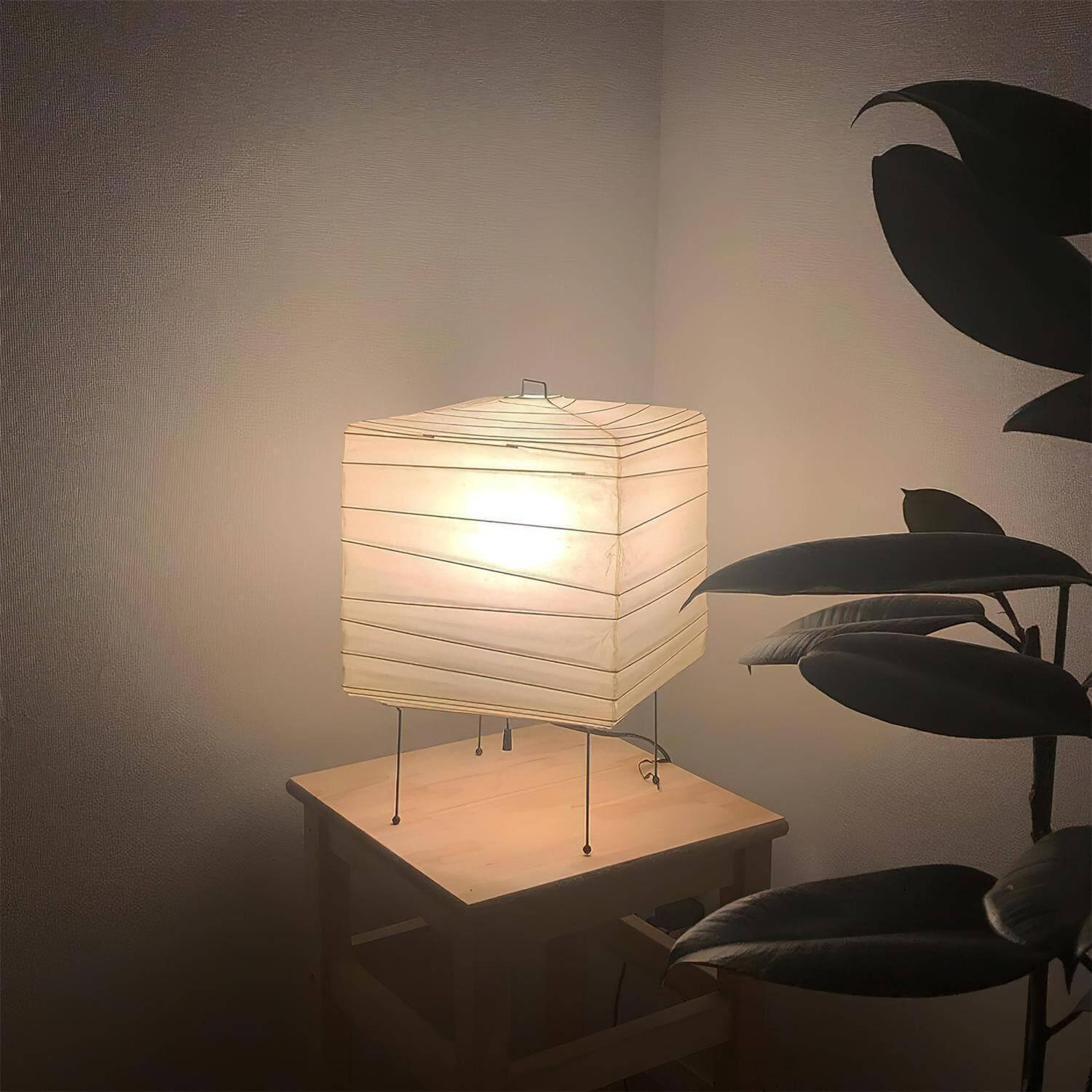 Table Lamp Washi Paper 9 in x 15 in Black Wire Legs Indoor Lighting Modern Cube Design Decorative Accent | Thomler