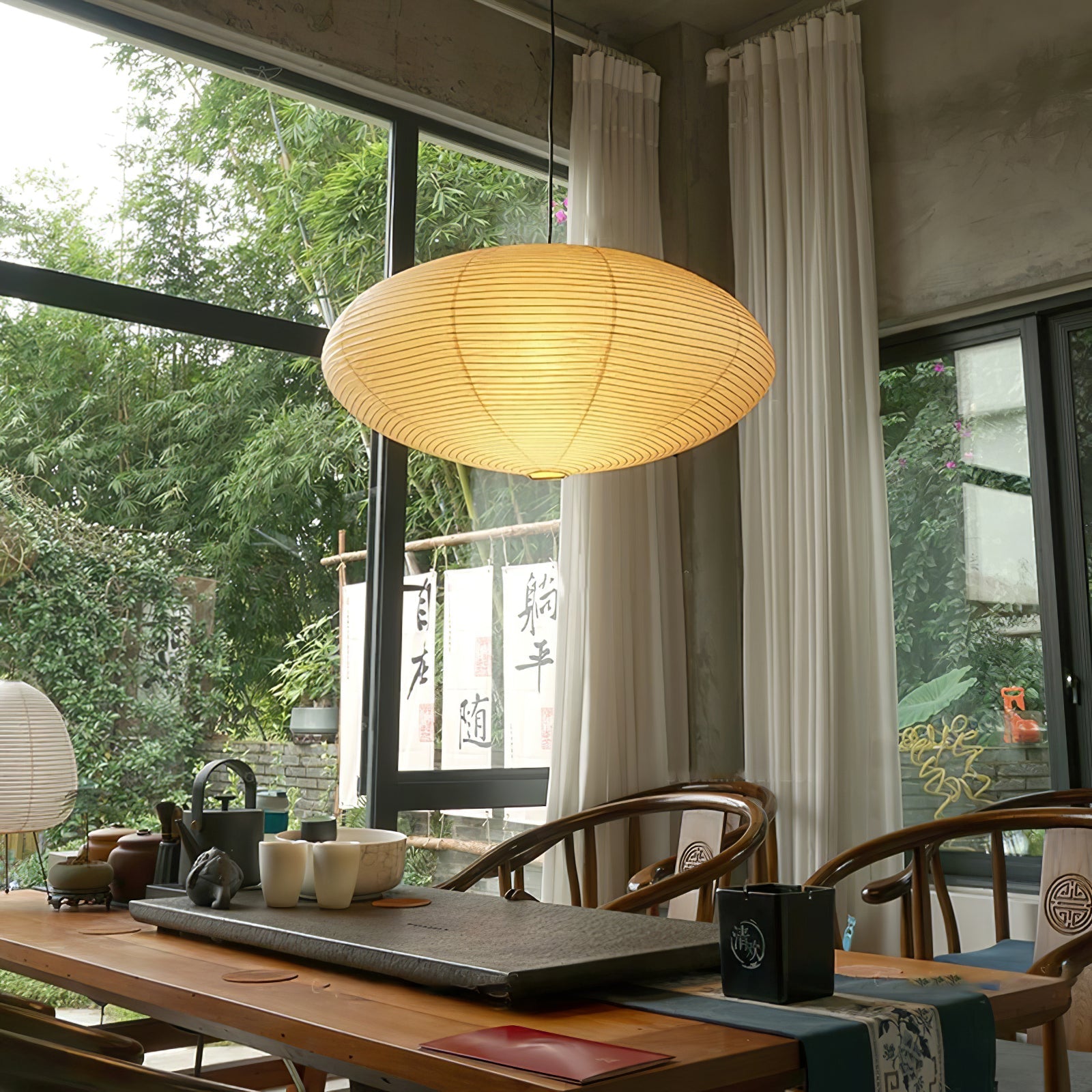 Akari Handcrafted Mulberry Paper Pendant Light 17.7 in Ceiling Indoor Warm Glow LED Edison Bulb | Thomler