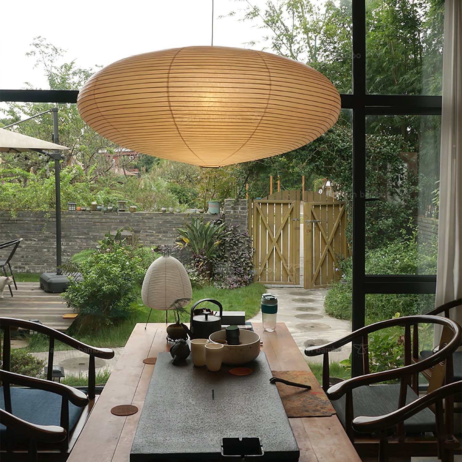 Akari Handcrafted Mulberry Paper Pendant Light 17.7 in Ceiling Indoor Warm Glow LED Edison Bulb | Thomler