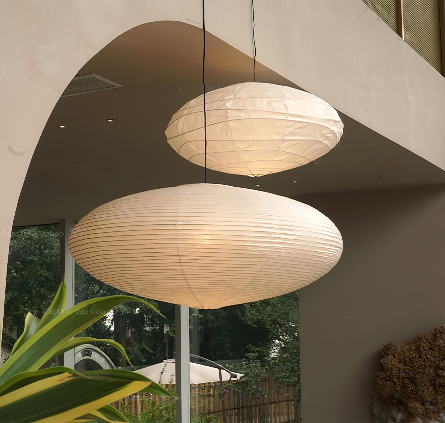 Akari Handcrafted Mulberry Paper Pendant Light 17.7 in Ceiling Indoor Warm Glow LED Edison Bulb | Thomler