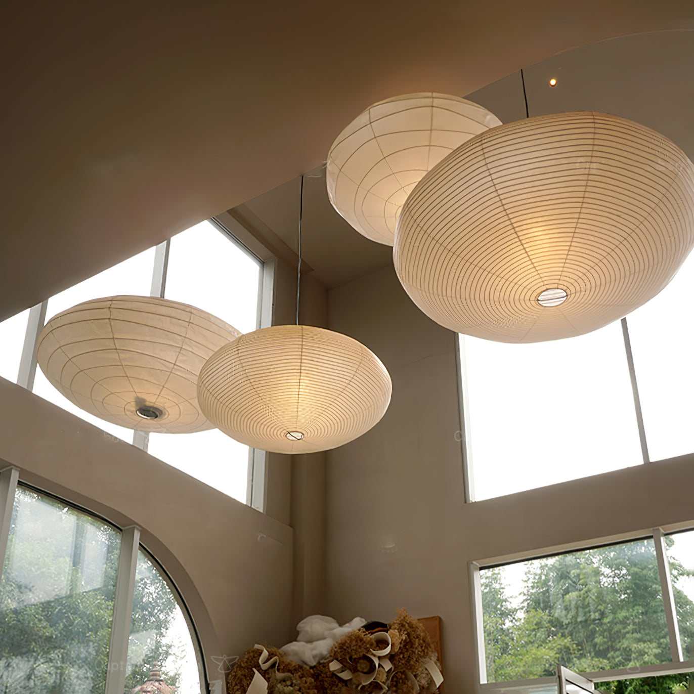 Mulberry Paper Swag Pendant Light 17.7 in x 9.8 in White Indoor Ceiling Hanging Lamp Modern Home Decor Living Room Bedroom | Thomler