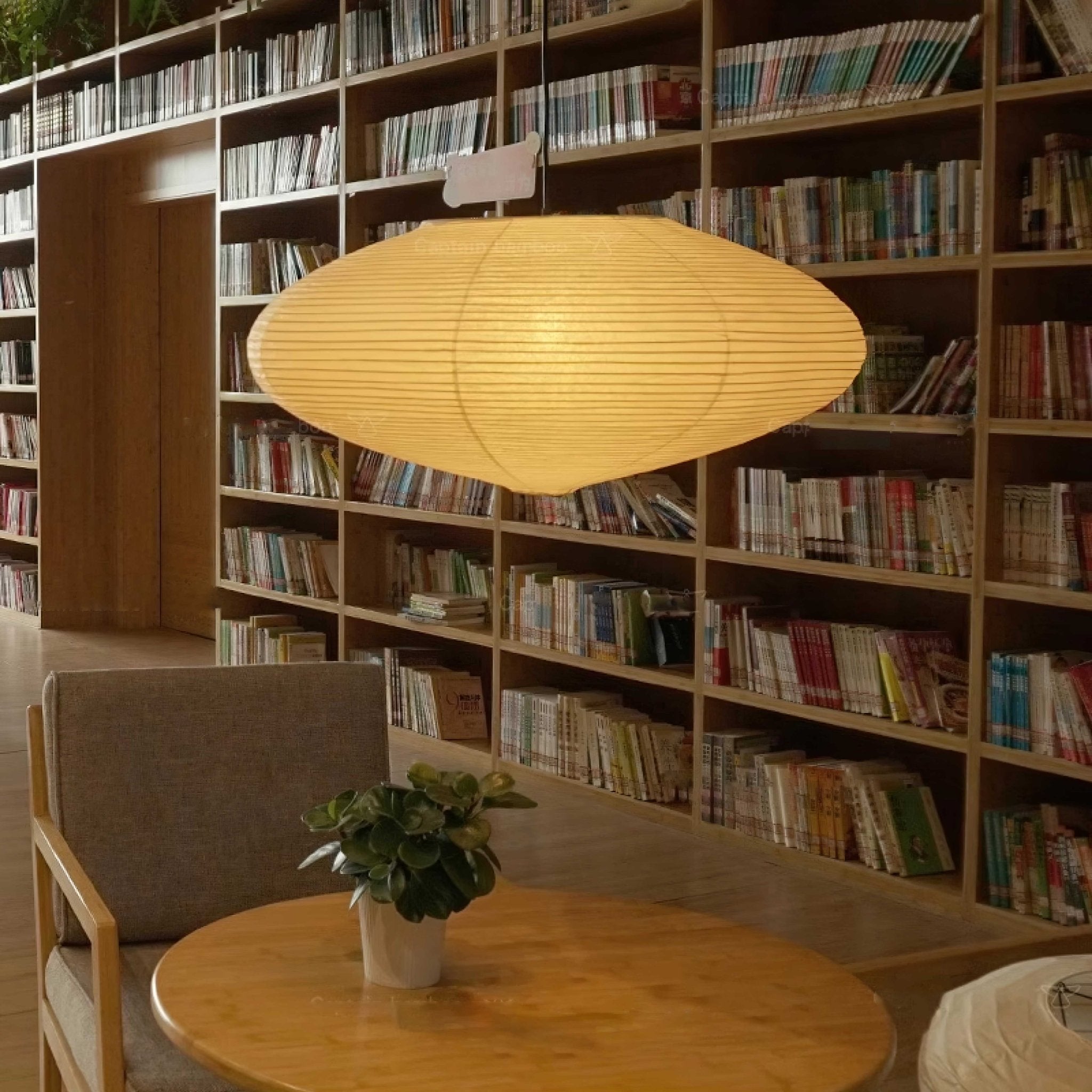 Akari Handcrafted Mulberry Paper Pendant Light 17.7 in Ceiling Indoor Warm Glow LED Edison Bulb | Thomler