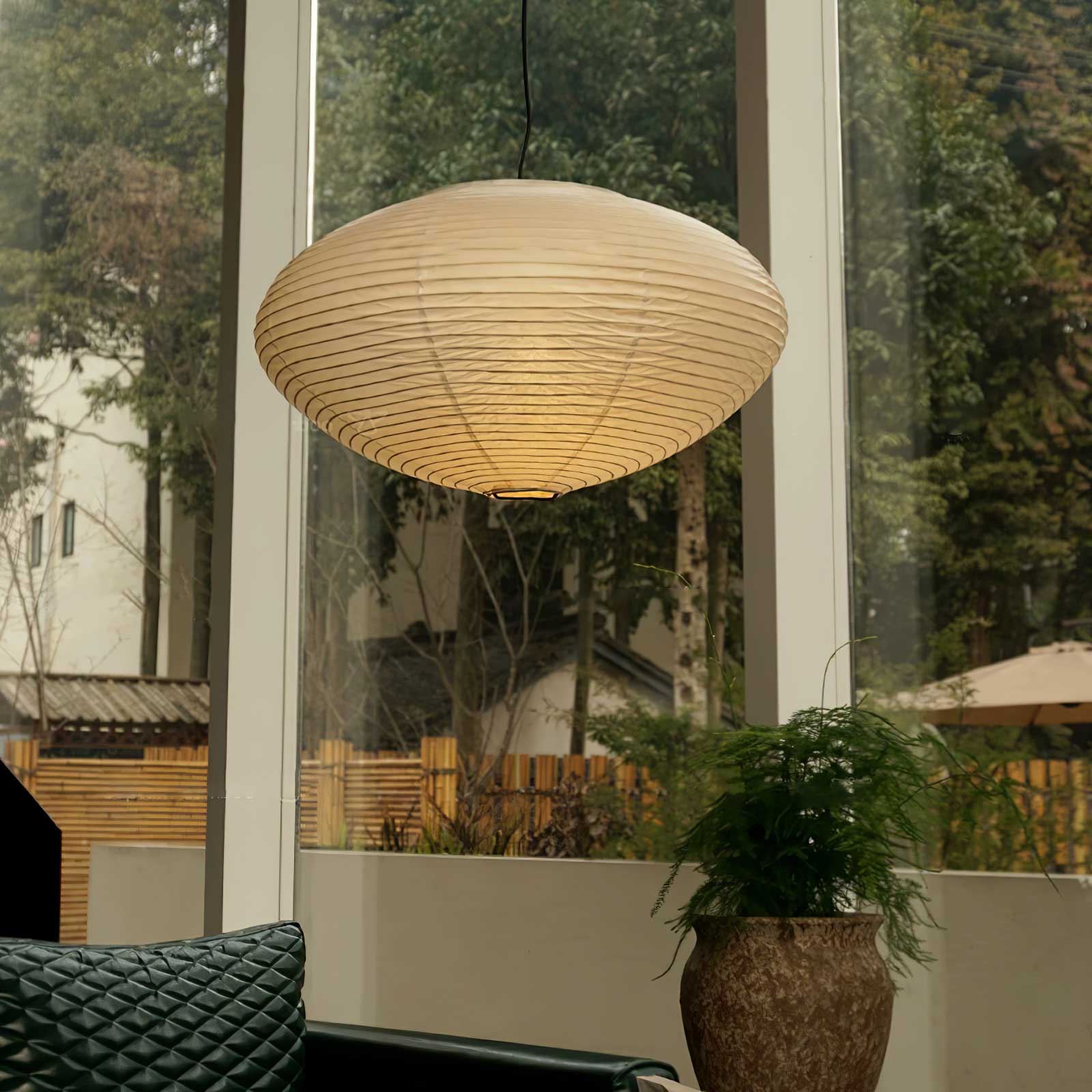 Akari Handcrafted Mulberry Paper Pendant Light 17.7 in Ceiling Indoor Warm Glow LED Edison Bulb | Thomler