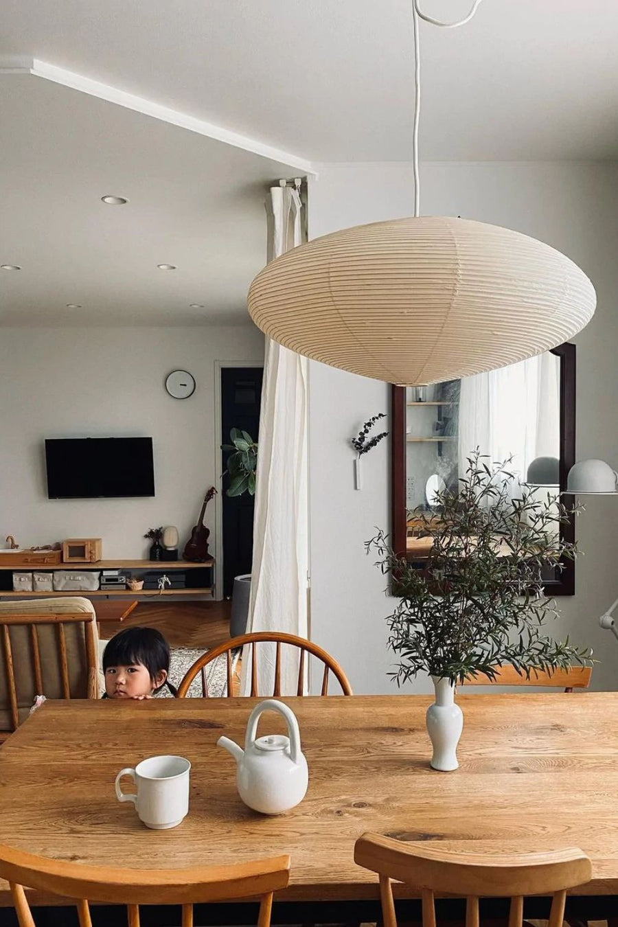 Akari Handcrafted Mulberry Paper Pendant Light 17.7 in Ceiling Indoor Warm Glow LED Edison Bulb | Thomler