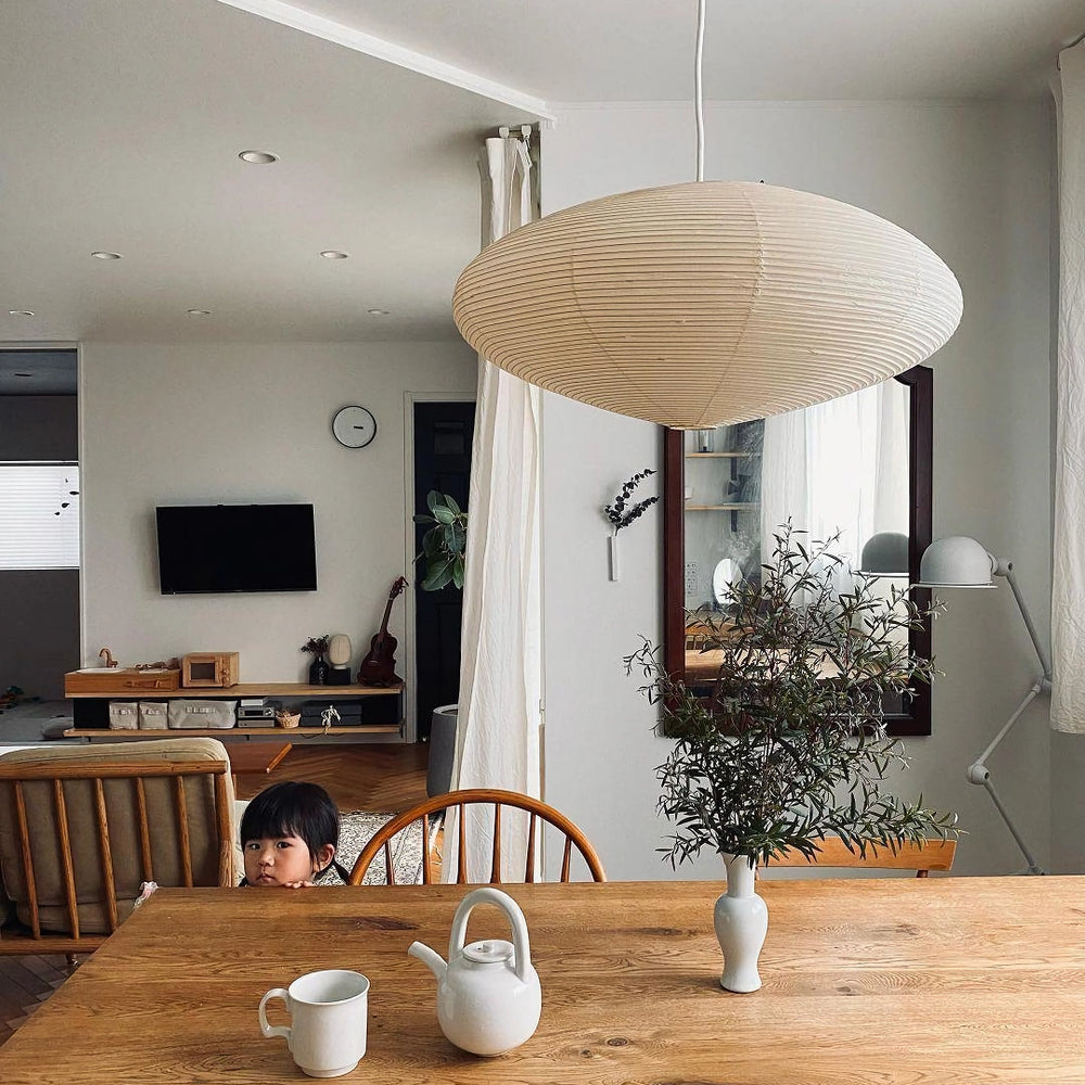 Akari Handcrafted Mulberry Paper Pendant Light 17.7 in Ceiling Indoor Warm Glow LED Edison Bulb | Thomler