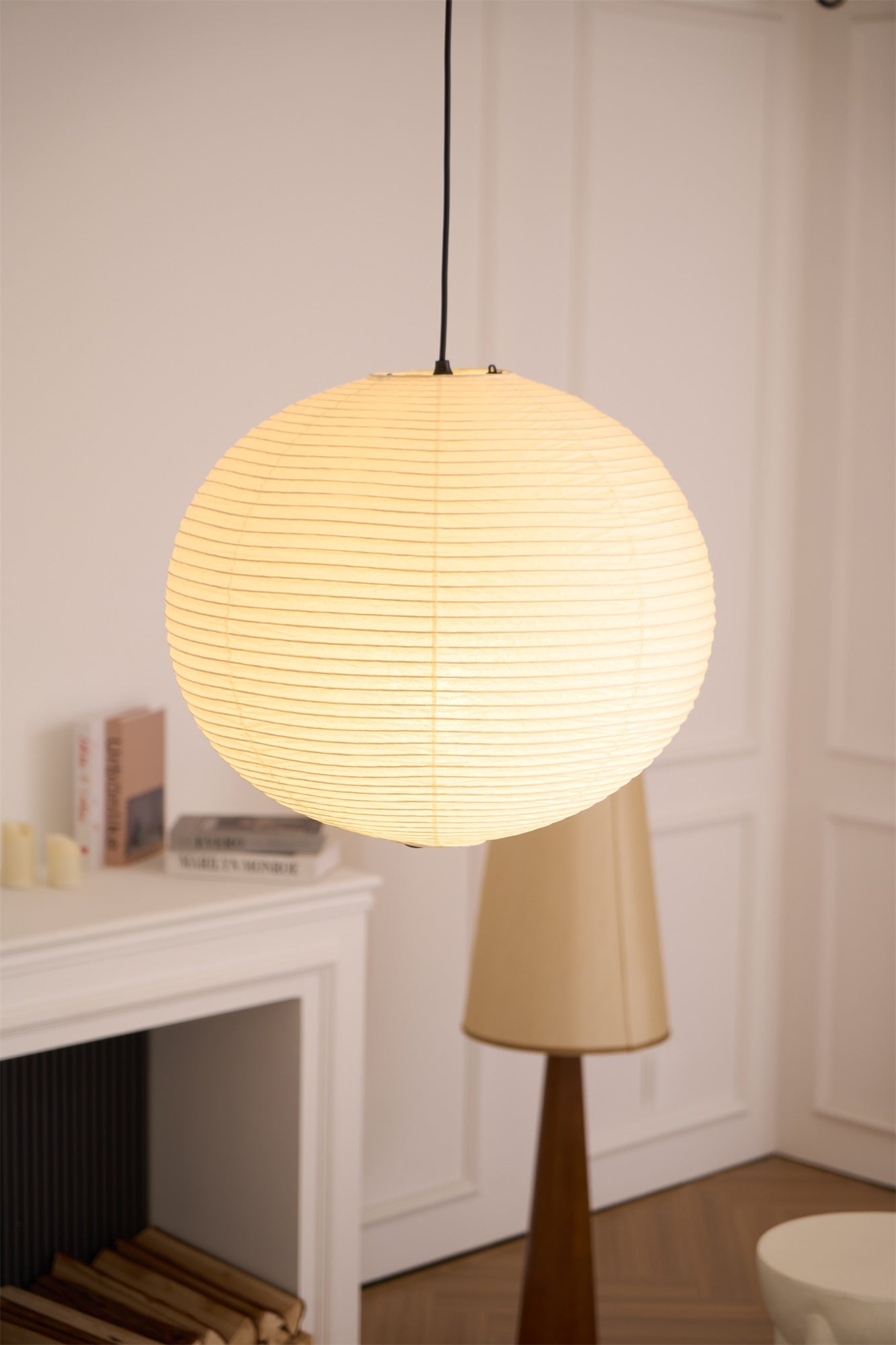 Pendant Lamp Mulberry Paper 15.7 in Adjustable Indoor Ceiling Lighting Modern Dining Room Kitchen Island Hanging Light | Thomler