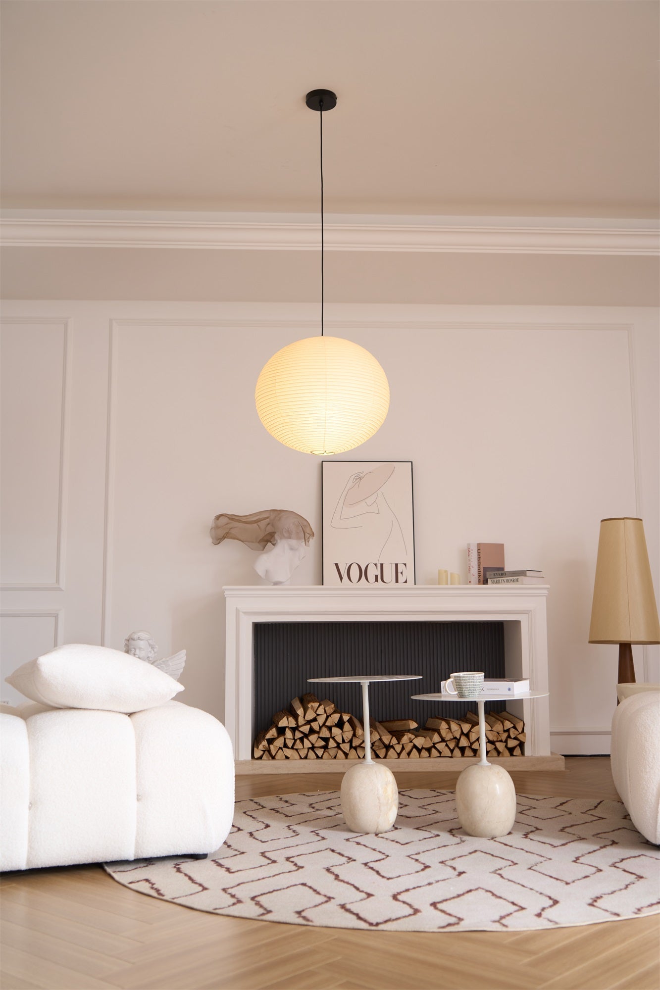 Pendant Lamp Mulberry Paper 15.7 in Adjustable Indoor Ceiling Lighting Modern Dining Room Kitchen Island Hanging Light | Thomler