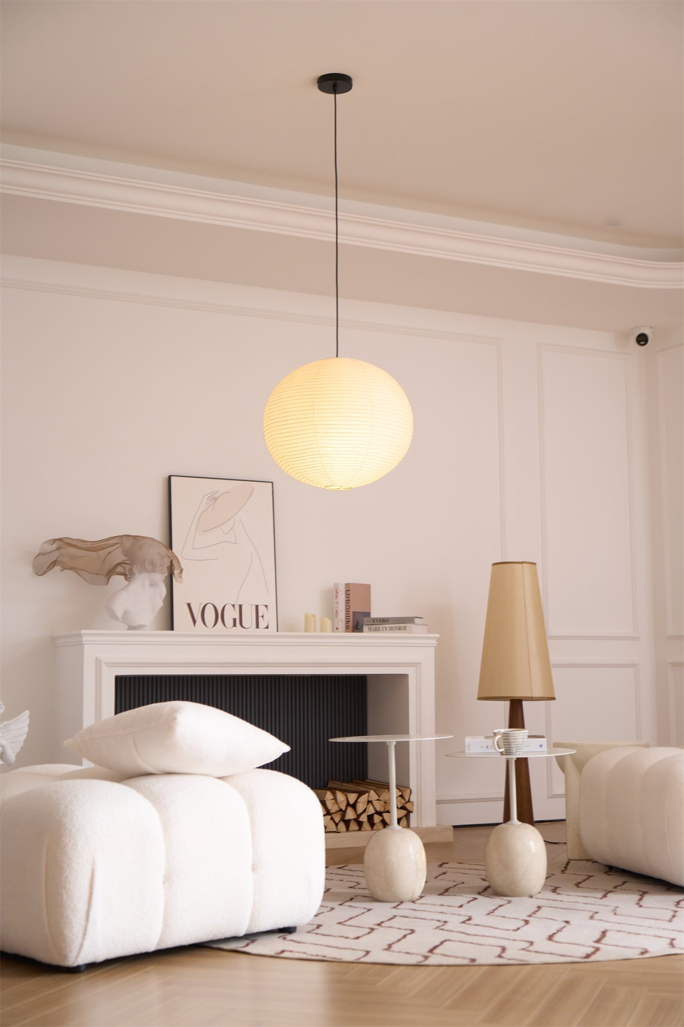 Pendant Lamp Mulberry Paper 15.7 in Adjustable Indoor Ceiling Lighting Modern Dining Room Kitchen Island Hanging Light | Thomler