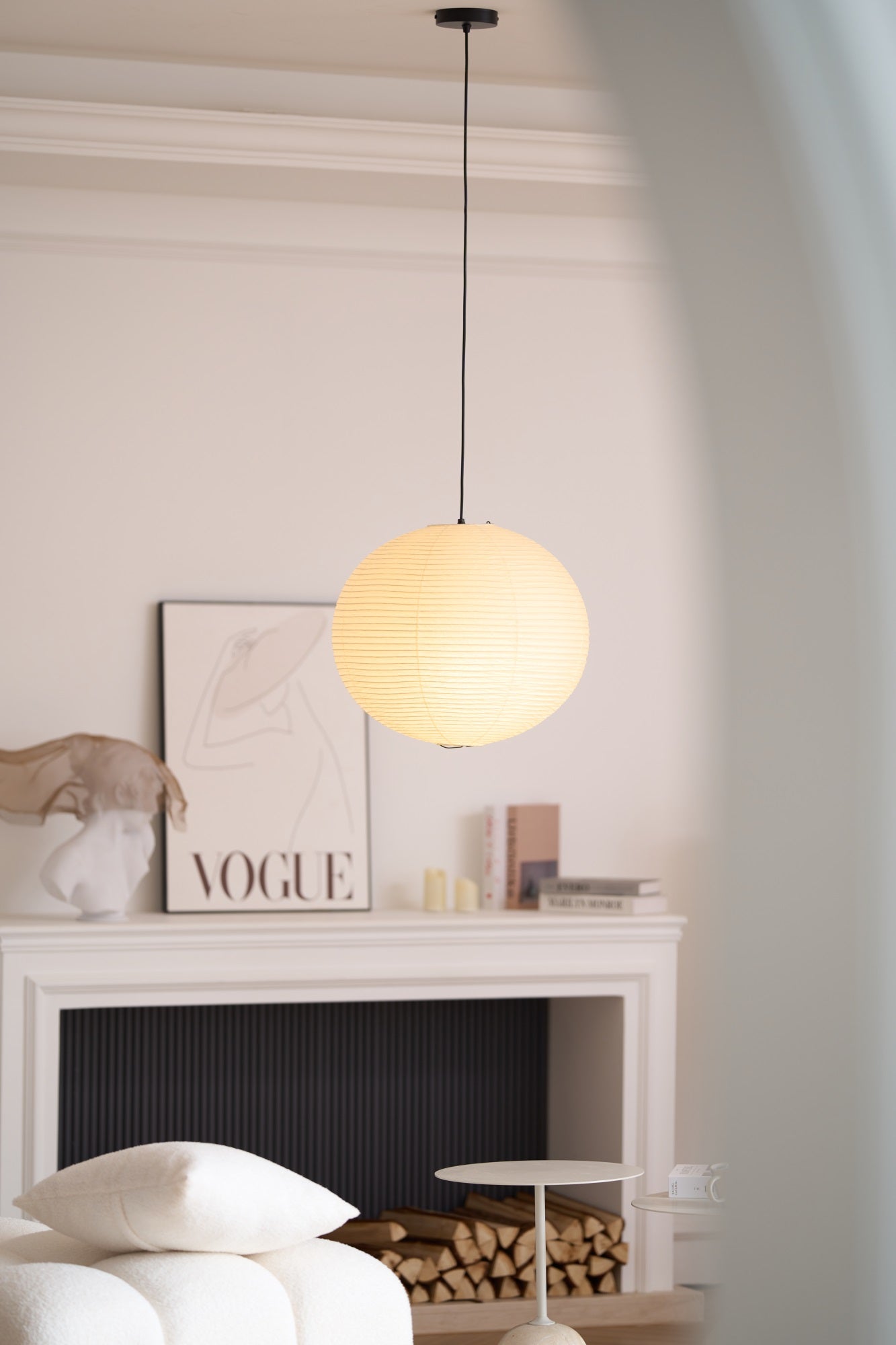 Pendant Lamp Mulberry Paper 15.7 in Adjustable Indoor Ceiling Lighting Modern Dining Room Kitchen Island Hanging Light | Thomler