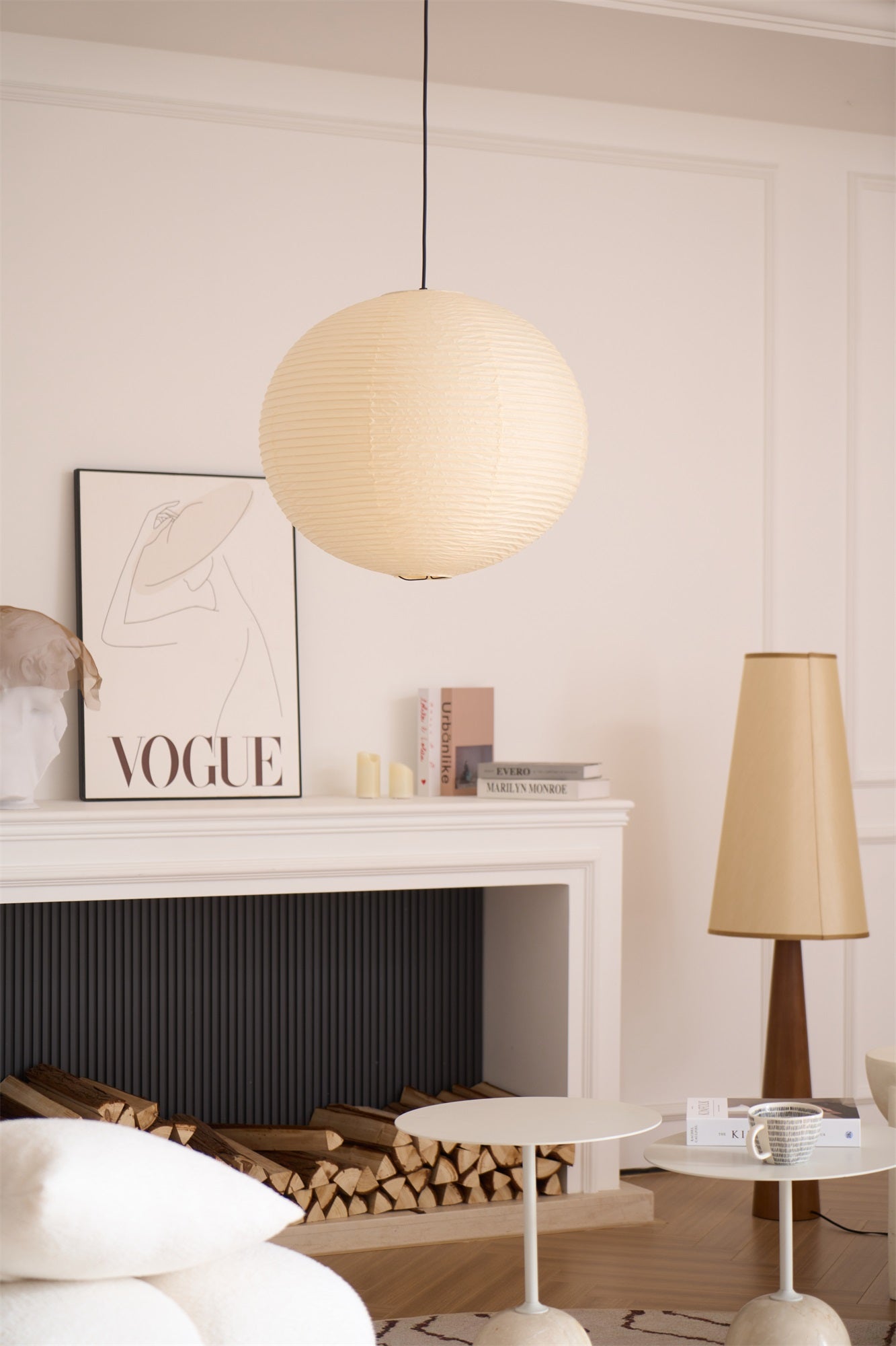 Pendant Lamp Mulberry Paper 15.7 in Adjustable Indoor Ceiling Lighting Modern Dining Room Kitchen Island Hanging Light | Thomler