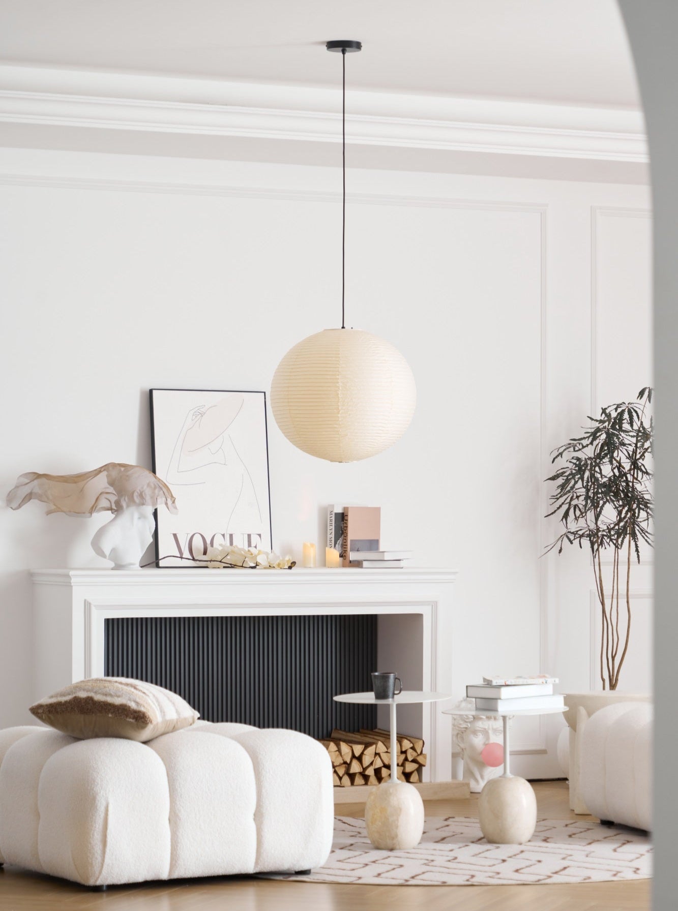Pendant Lamp Mulberry Paper 15.7 in Adjustable Indoor Ceiling Lighting Modern Dining Room Kitchen Island Hanging Light | Thomler