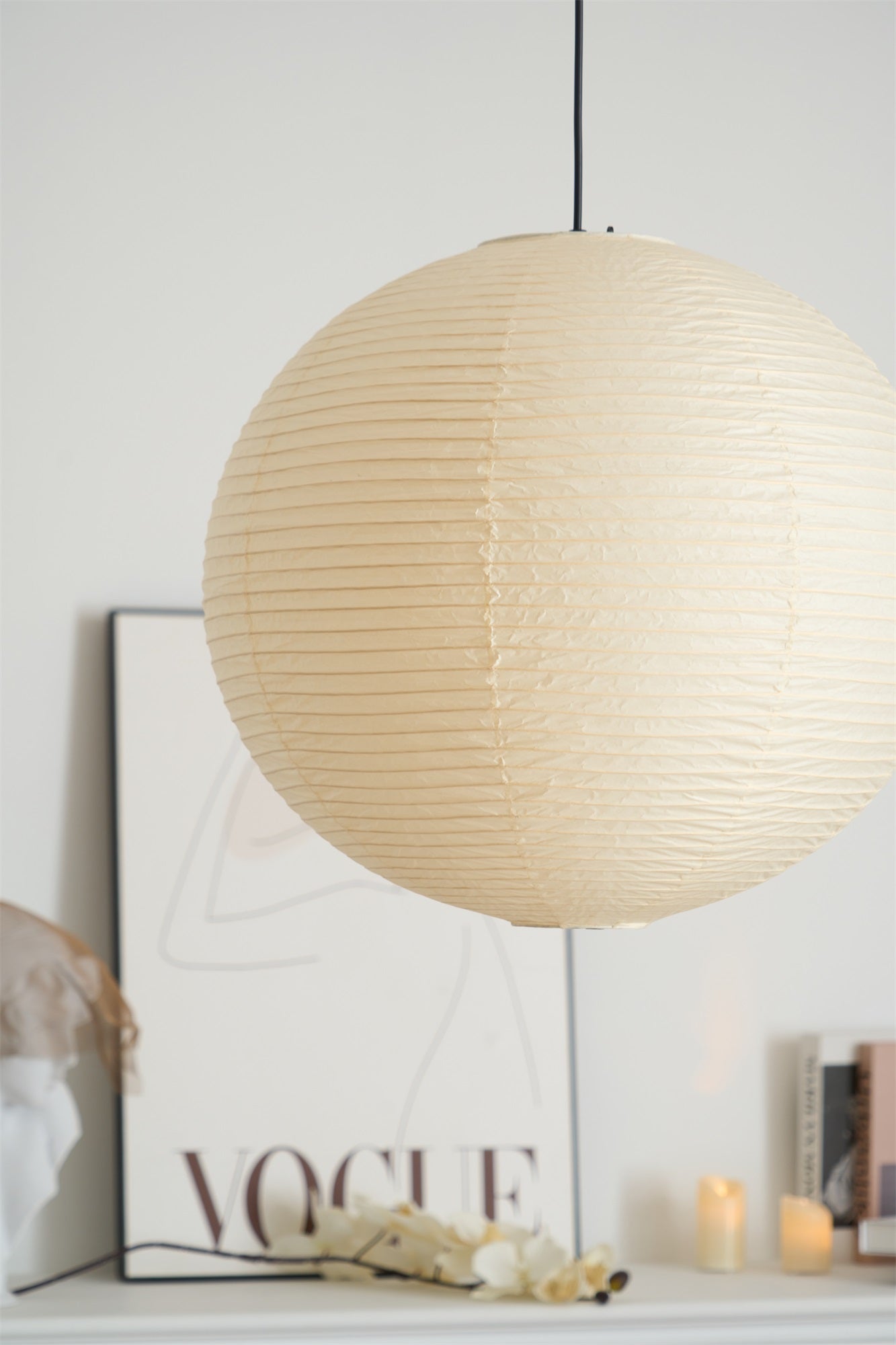Pendant Lamp Mulberry Paper 15.7 in Adjustable Indoor Ceiling Lighting Modern Dining Room Kitchen Island Hanging Light | Thomler