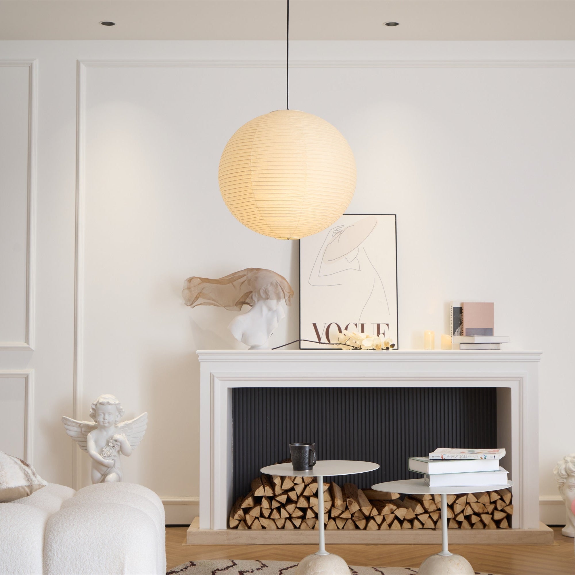 Pendant Lamp Mulberry Paper 15.7 in Adjustable Indoor Ceiling Lighting Modern Dining Room Kitchen Island Hanging Light | Thomler