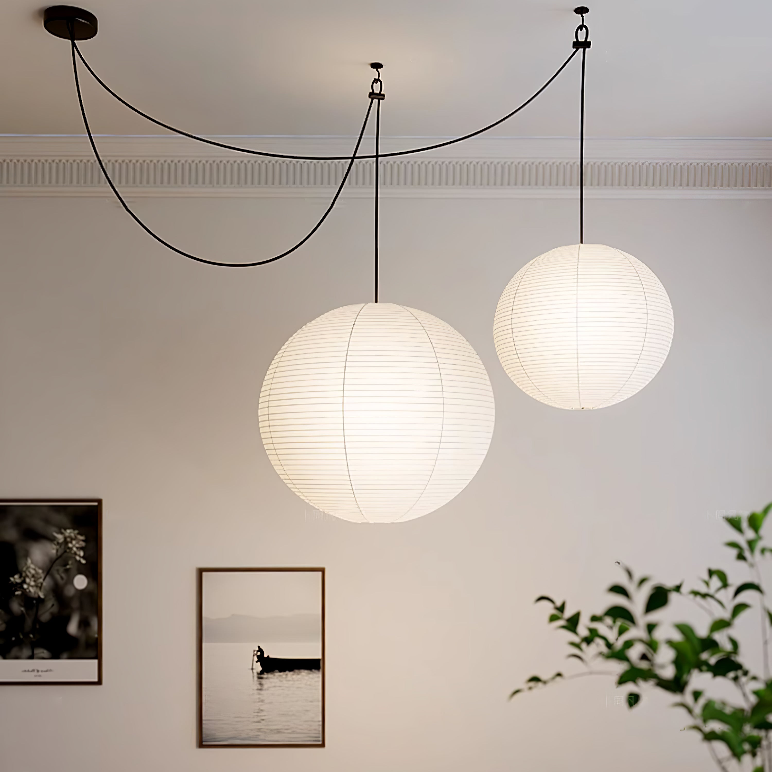 Pendant Lamp Mulberry Paper 15.7 in Adjustable Indoor Ceiling Lighting Modern Dining Room Kitchen Island Hanging Light | Thomler