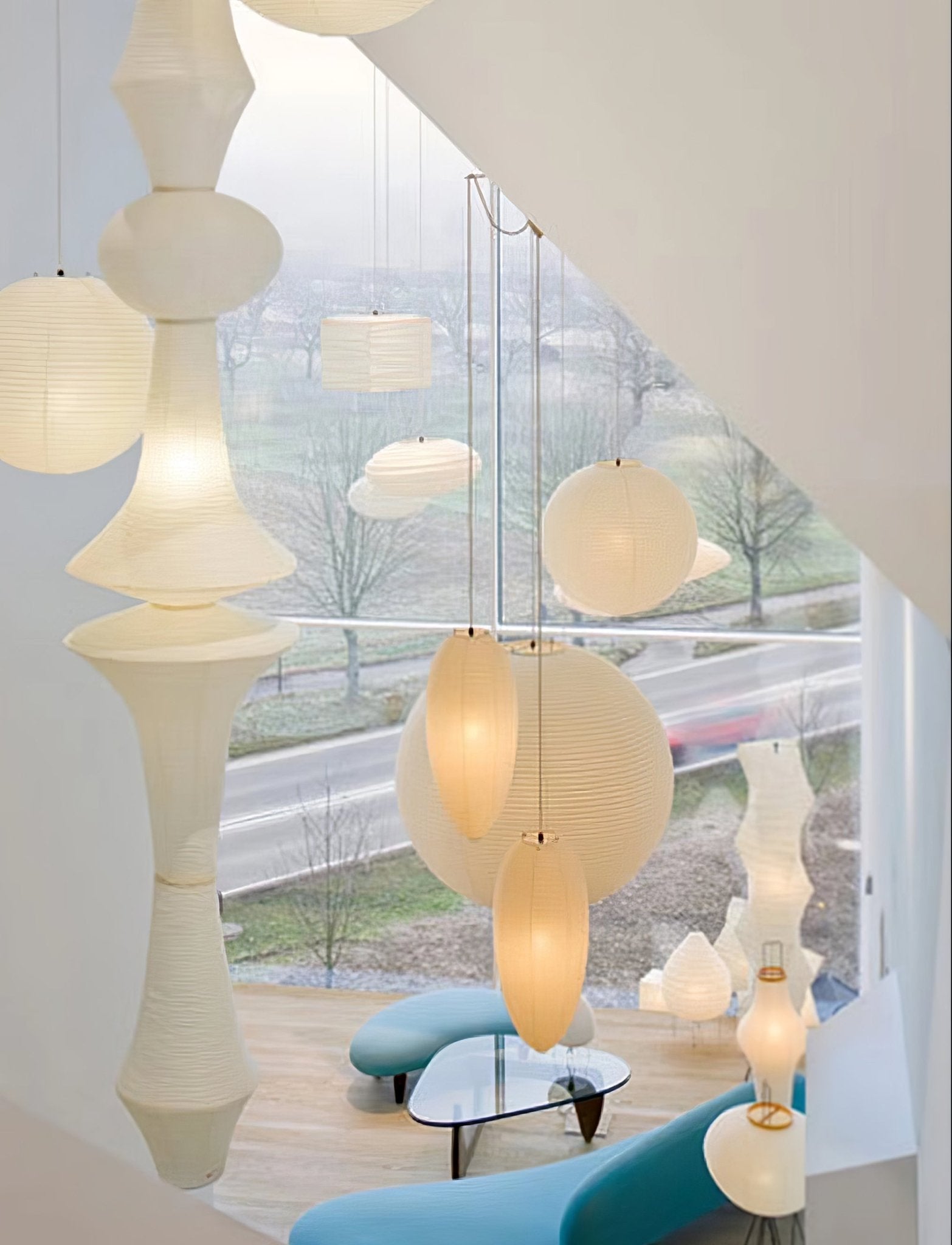 Washi Paper Pendant Light 12.2 in x 55.1 in White Indoor Ceiling Hanging Lamp Warm Ambient Lighting Decorative E26 E27 | Thomler