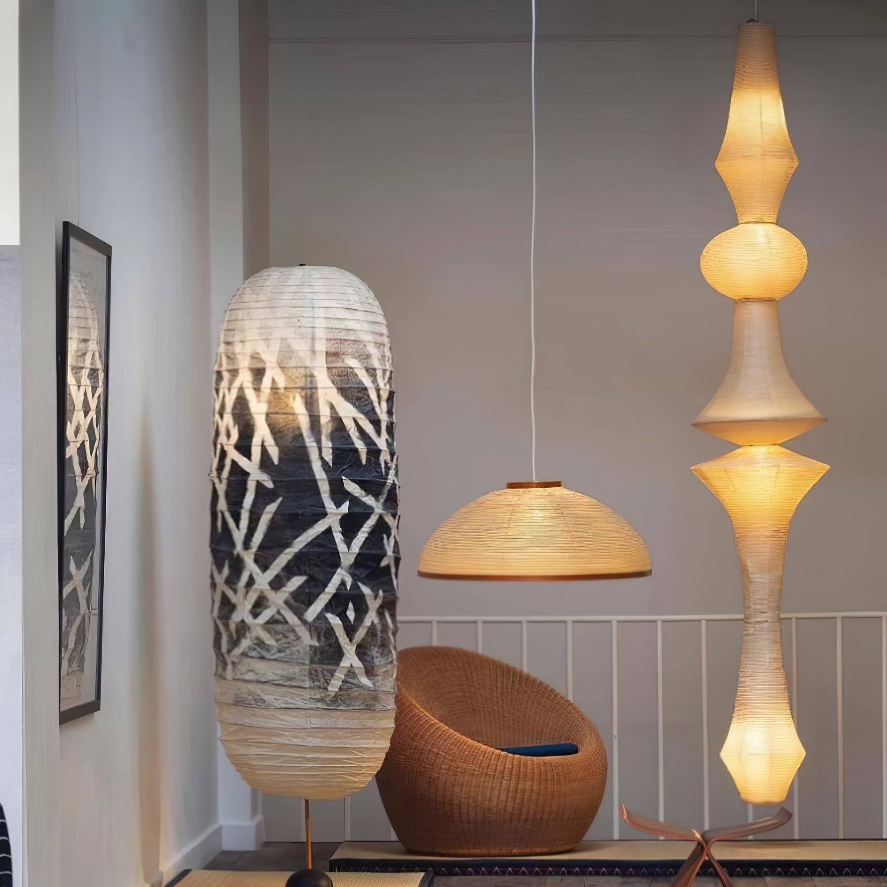 Washi Paper Pendant Light 12.2 in x 55.1 in White Indoor Ceiling Hanging Lamp Warm Ambient Lighting Decorative E26 E27 | Thomler