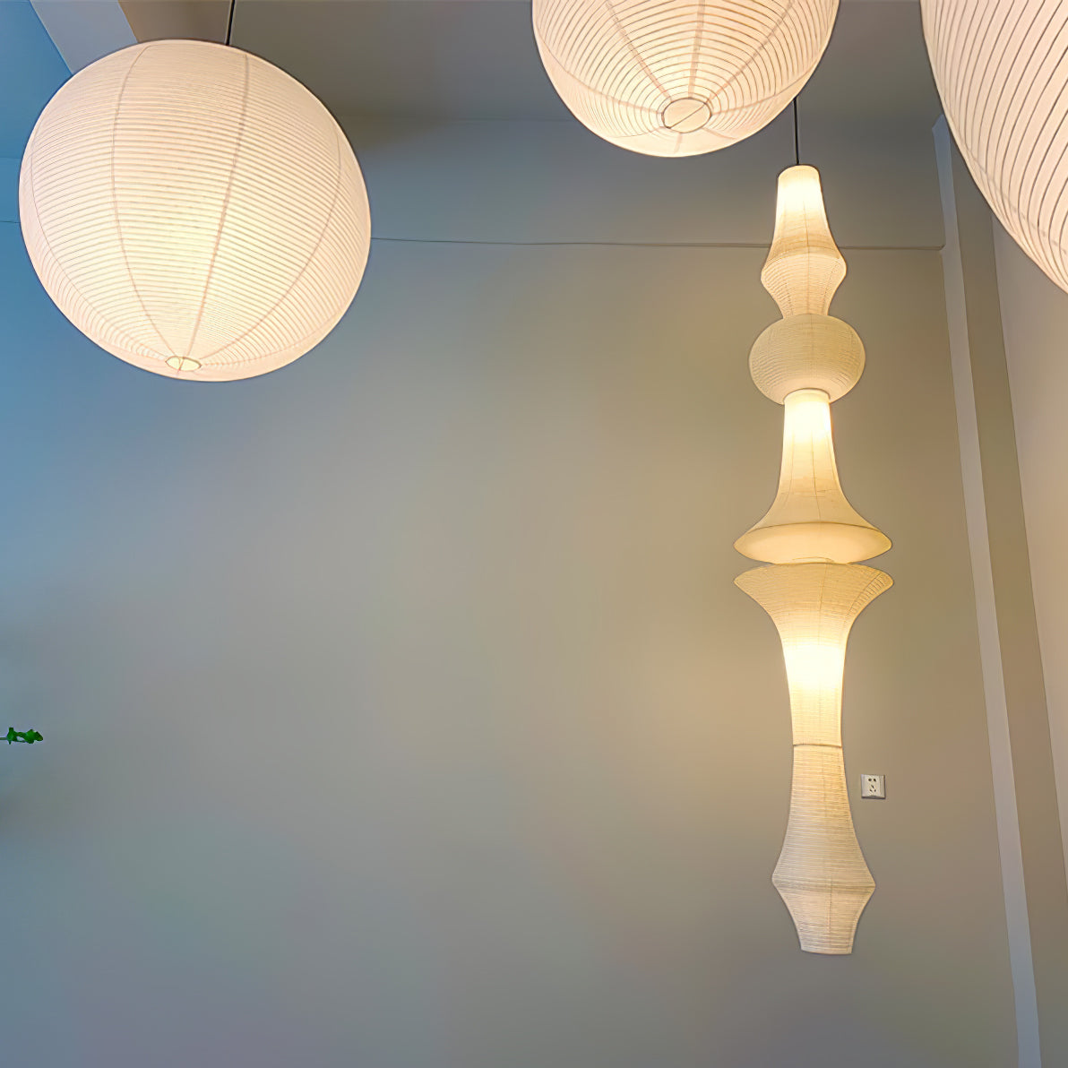 Washi Paper Pendant Light 12.2 in x 55.1 in White Indoor Ceiling Hanging Lamp Warm Ambient Lighting Decorative E26 E27 | Thomler