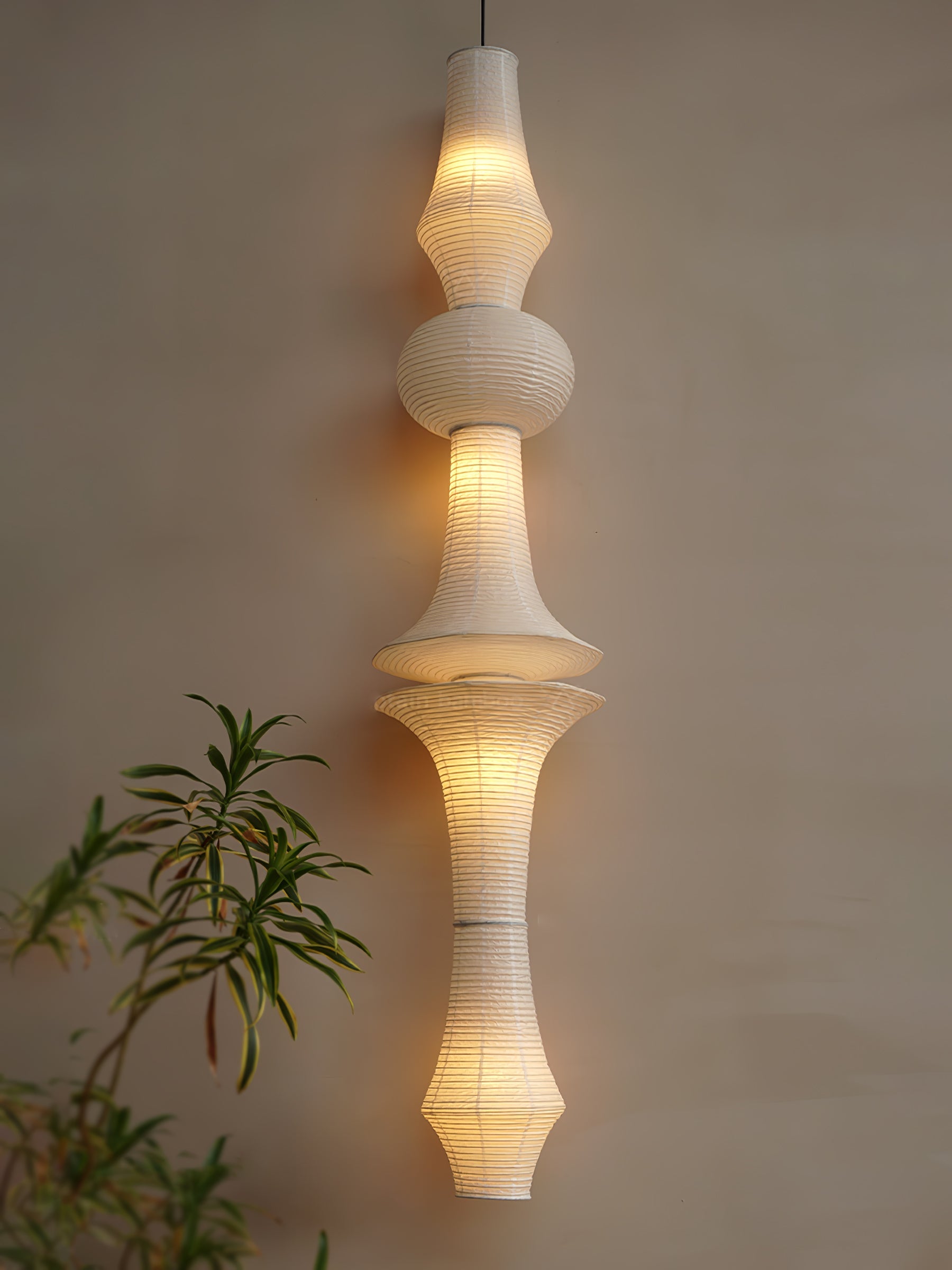 Washi Paper Pendant Light 12.2 in x 55.1 in White Indoor Ceiling Hanging Lamp Warm Ambient Lighting Decorative E26 E27 | Thomler