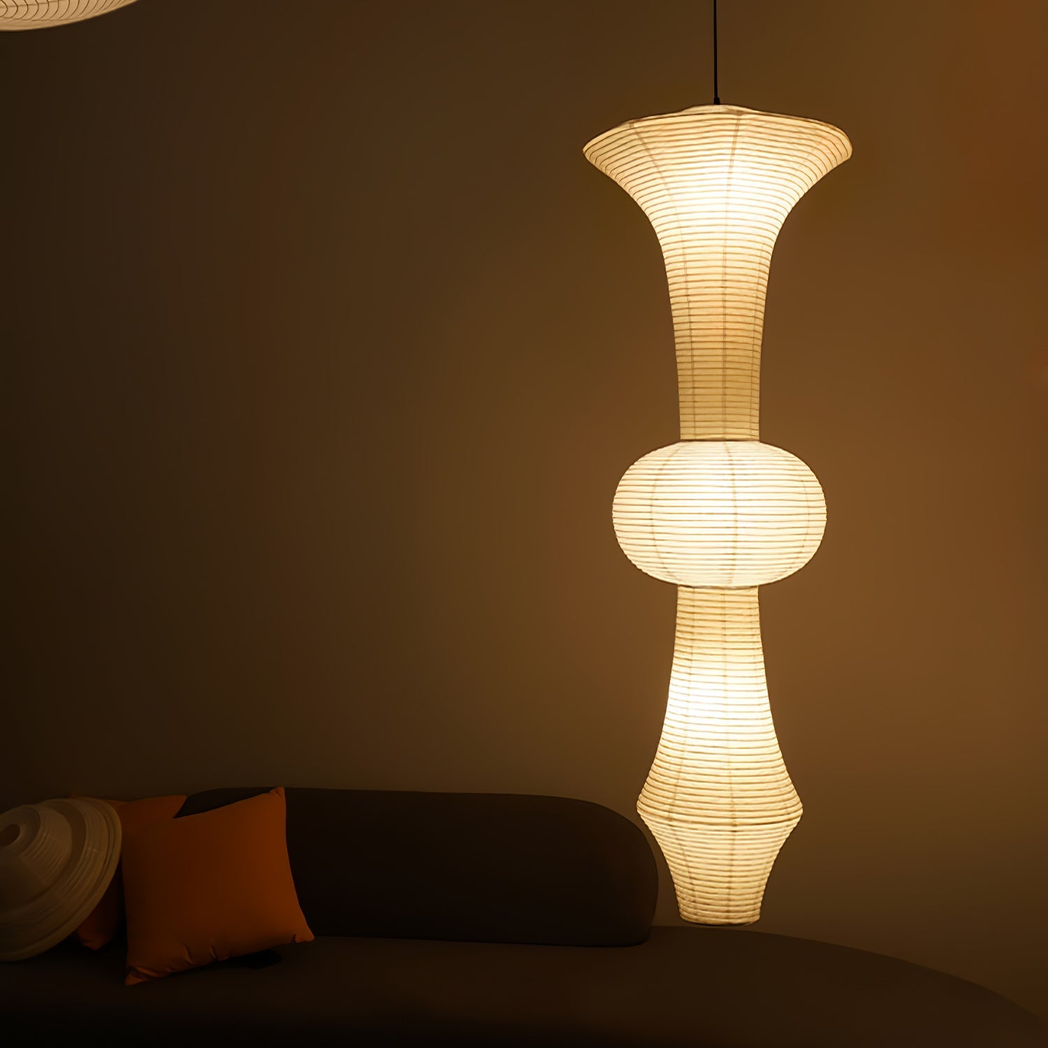 Washi Paper Pendant Light 12.2 in x 55.1 in White Indoor Ceiling Hanging Lamp Warm Ambient Lighting Decorative E26 E27 | Thomler