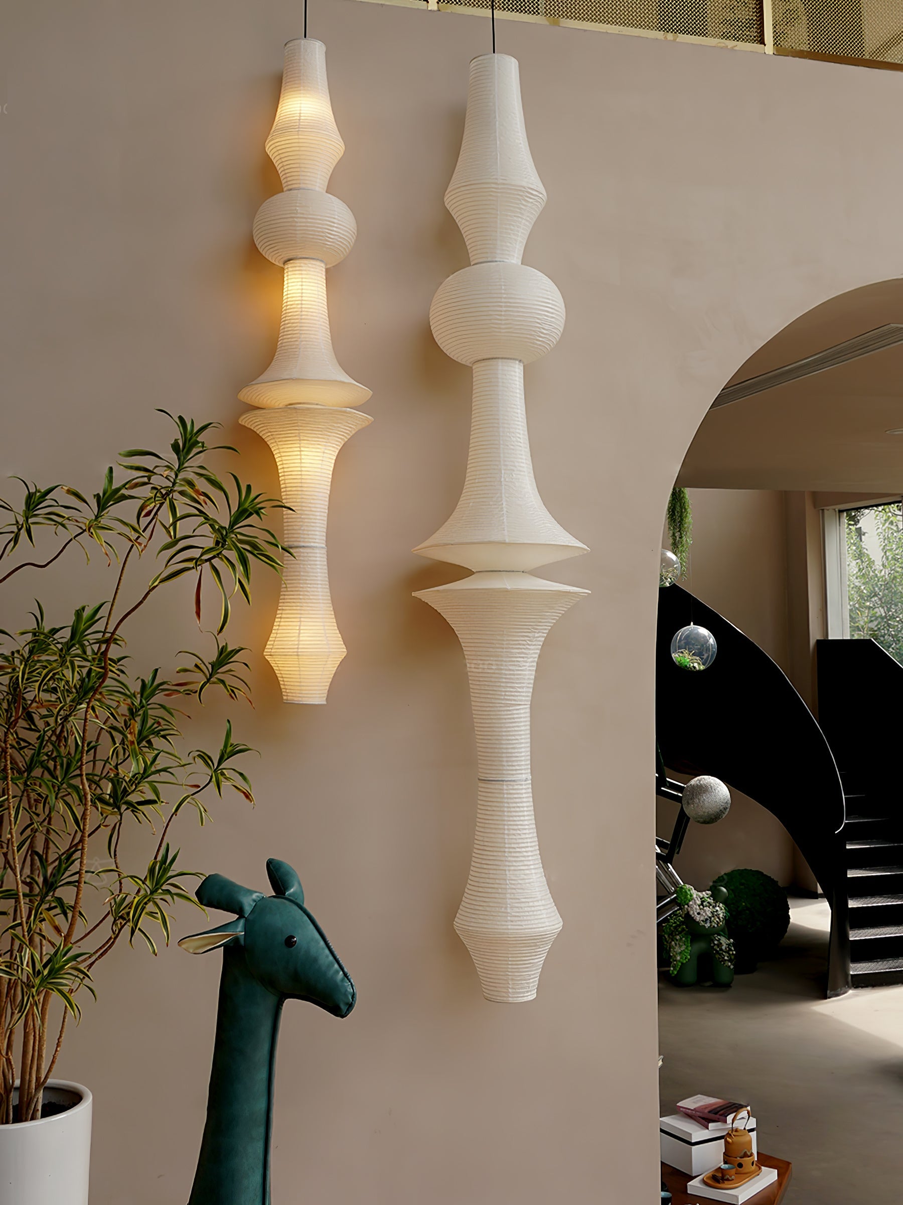 Washi Paper Pendant Light 12.2 in x 55.1 in White Indoor Ceiling Hanging Lamp Warm Ambient Lighting Decorative E26 E27 | Thomler