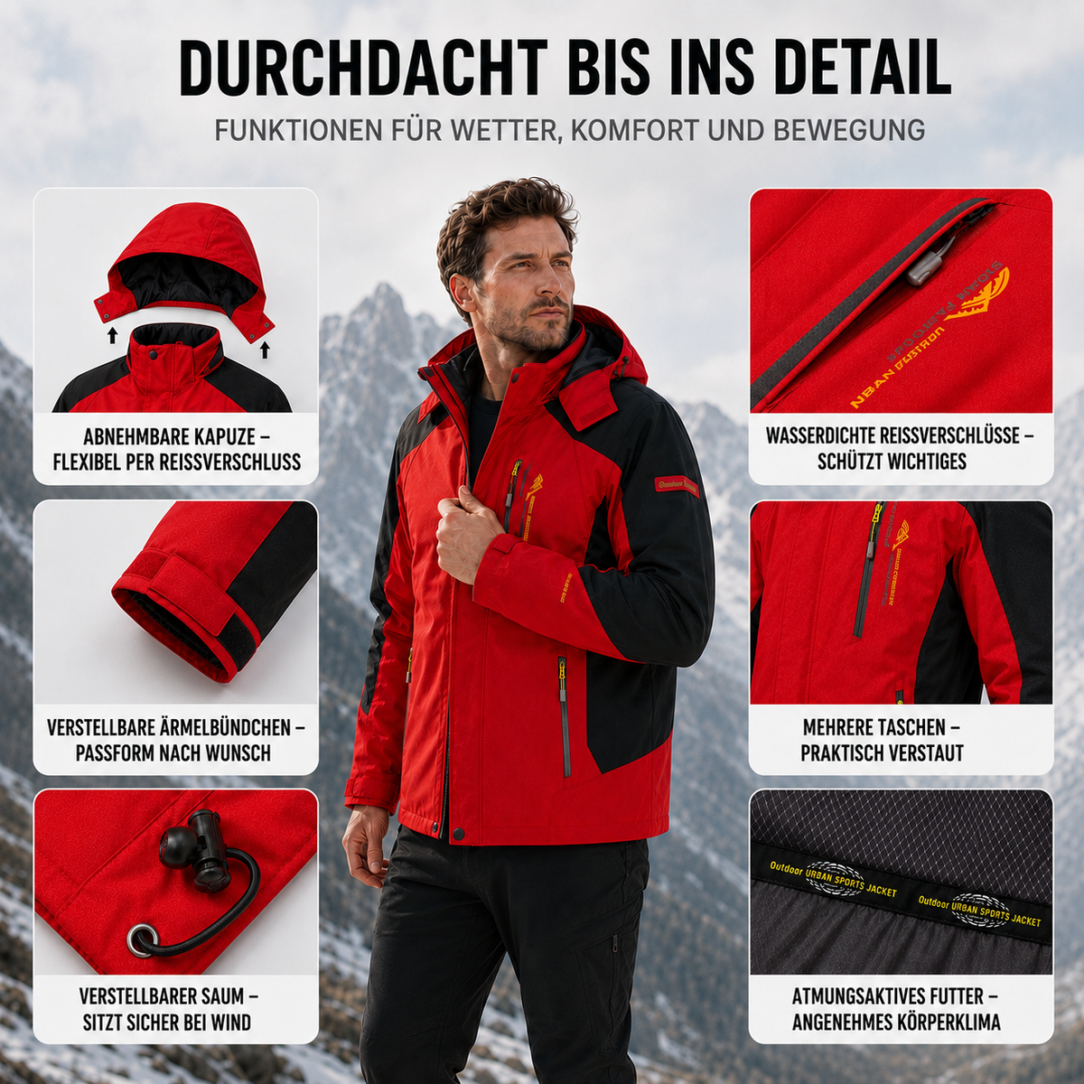 Men's Windproof Rain Shell Jacket with Removable Hood for Hiking, Camping & Outdoor Adventures – Waterproof Lightweight Expedition Coat | Thomler