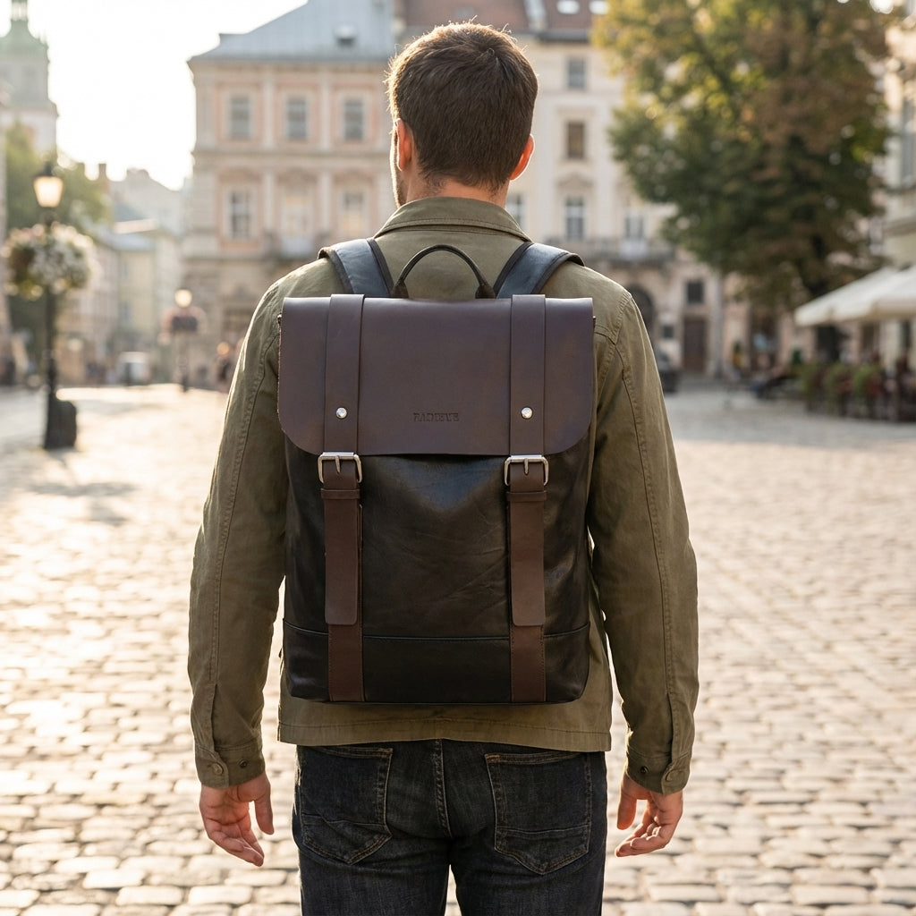 Full-Grain Leather Daypack with Laptop Sleeve – Water-Resistant Commuter Bag for Work School & Travel | Thomler