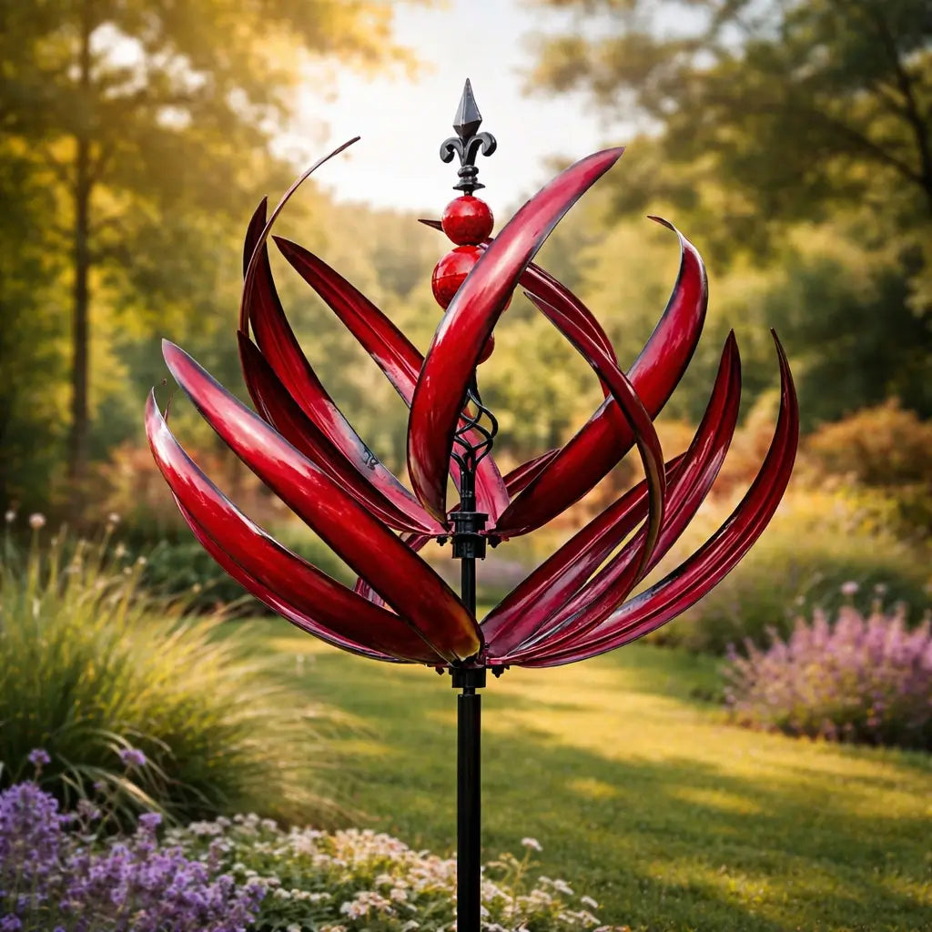 Metal Garden Wind Spinner Kinetic Yard Sculpture Dual-Spin Weather Vane Ornament Outdoor Lawn Stake Flower Petal Rotating Art for Patio Yard | Thomler