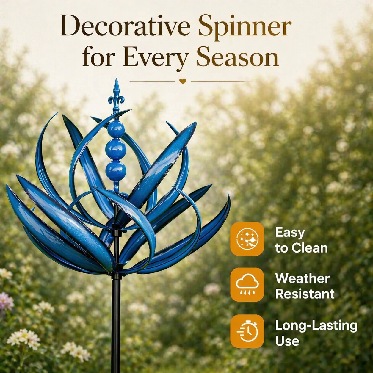 Metal Garden Wind Spinner Kinetic Yard Sculpture Dual-Spin Weather Vane Ornament Outdoor Lawn Stake Flower Petal Rotating Art for Patio Yard | Thomler