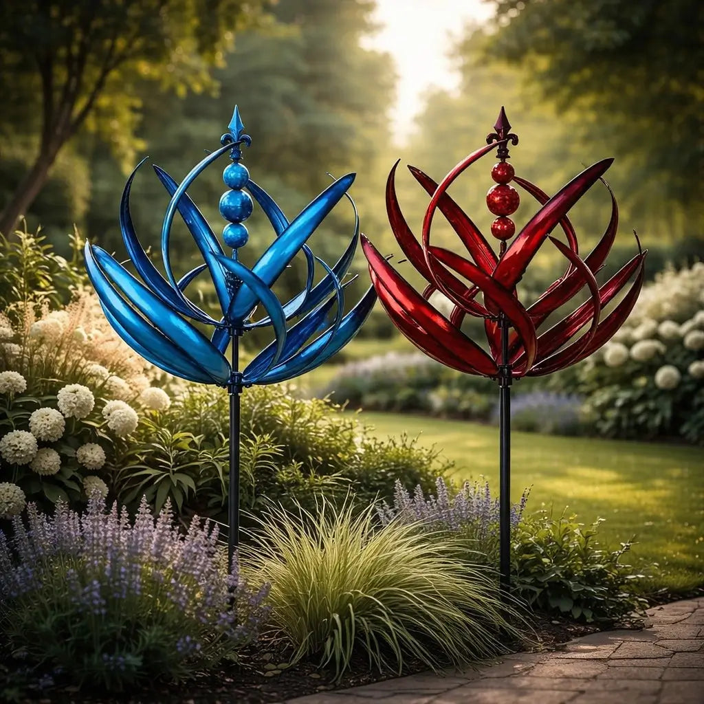 Metal Garden Wind Spinner Kinetic Yard Sculpture Dual-Spin Weather Vane Ornament Outdoor Lawn Stake Flower Petal Rotating Art for Patio Yard | Thomler