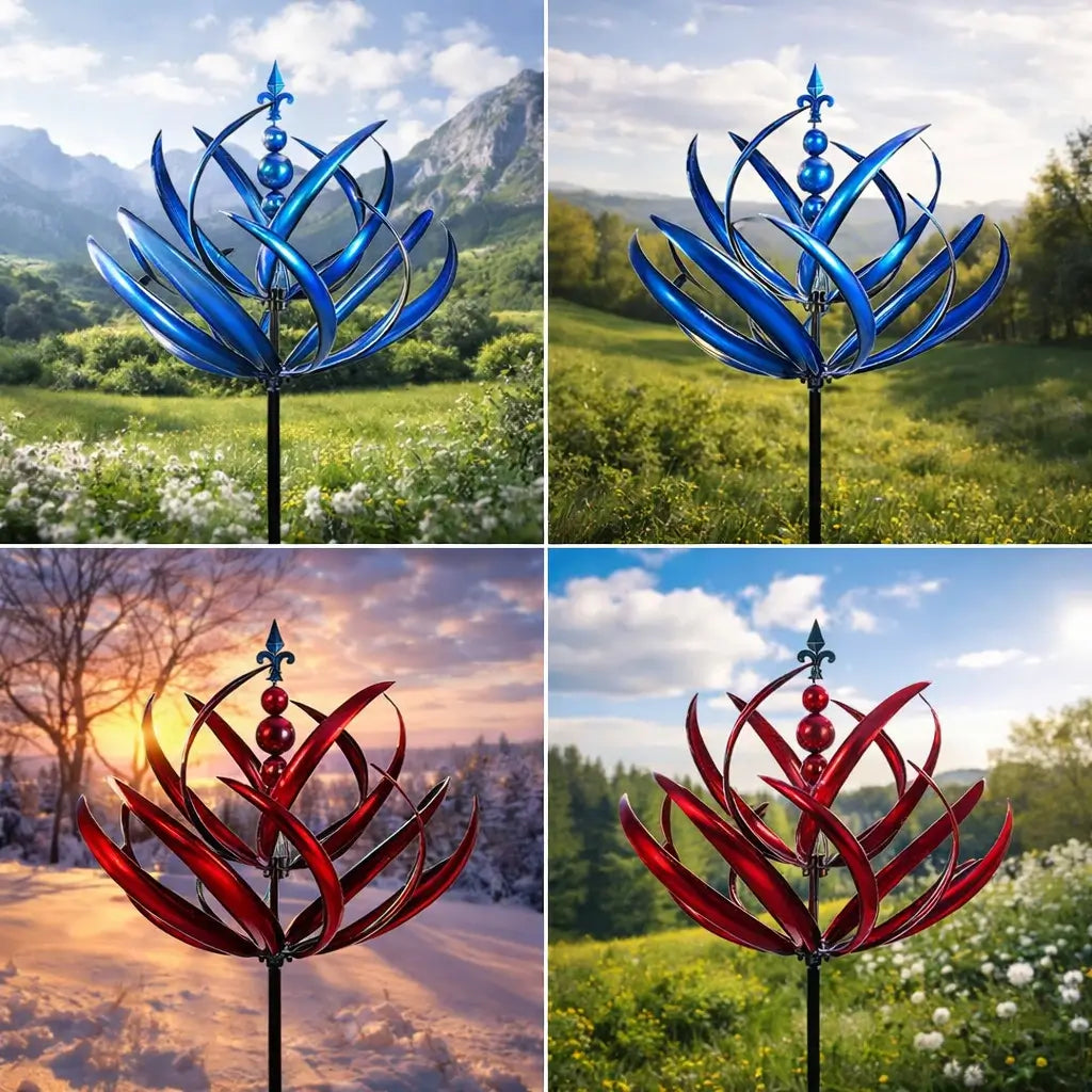Metal Garden Wind Spinner Kinetic Yard Sculpture Dual-Spin Weather Vane Ornament Outdoor Lawn Stake Flower Petal Rotating Art for Patio Yard | Thomler