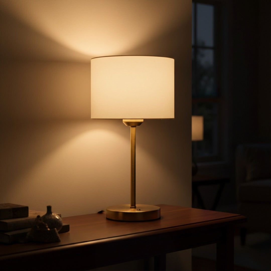 Modern Fabric Shade Table Lamp with Metal Base – Elegant Accent Lighting for Bedroom, Living Room & Office | Thomler