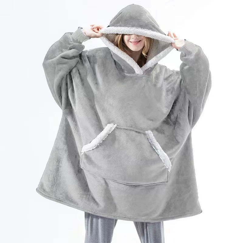 Oversized Sherpa Fleece Wearable Blanket Hoodie – Plush Reversible Pullover for Relaxing & Lounging | Thomler