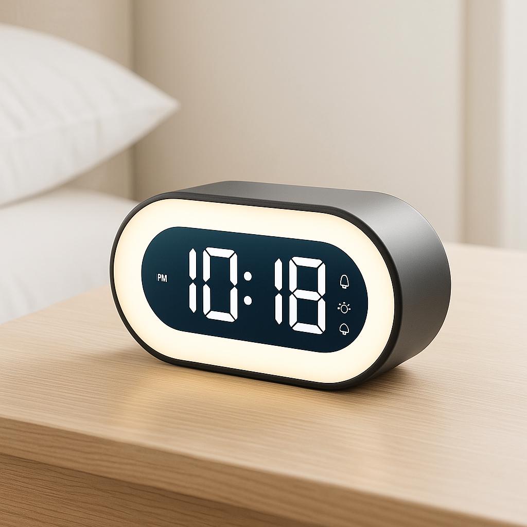 Alarm Clock LED Display Dimmable Night Light Bedroom Desk Music Function Snooze Modern Digital Timepiece | Thomler