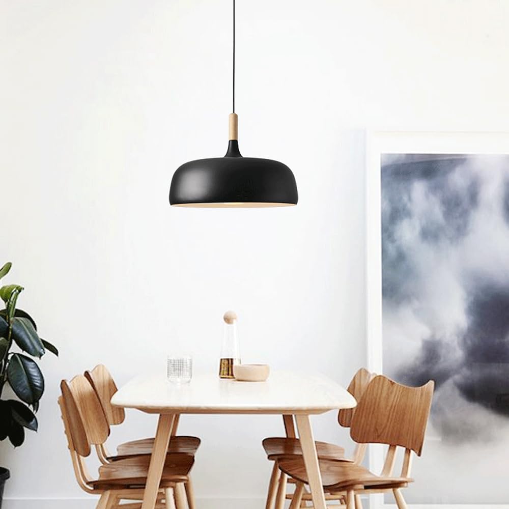 Pendant Light Aluminium Wood 32.0 cm Black Dining Table Kitchen Island Ceiling Lamp | Thomler