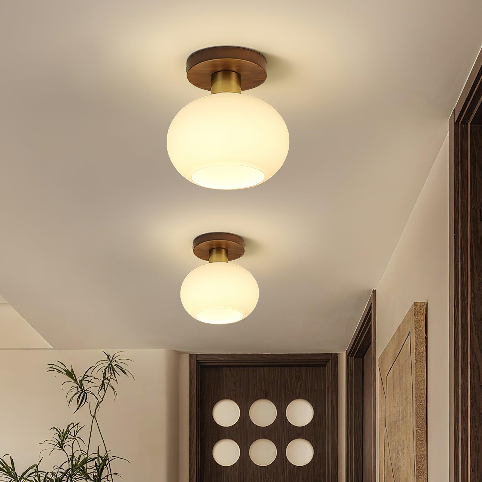 Ceiling Light Walnut Copper Glass Globe 18.0 cm Hallway Bedroom Flush Mount Opal E27 Scandinavian Japandi Lighting | Thomler