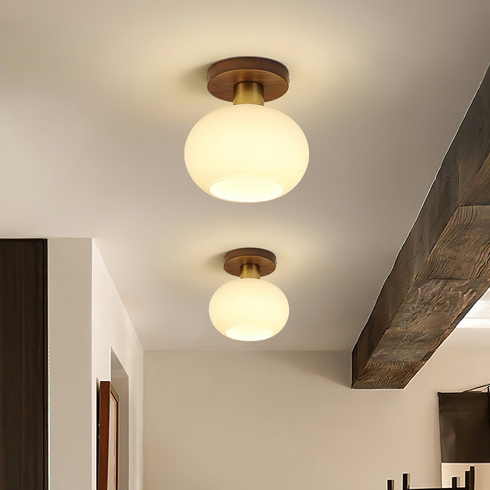 Ceiling Light Walnut Copper Glass Globe 18.0 cm Hallway Bedroom Flush Mount Opal E27 Scandinavian Japandi Lighting | Thomler