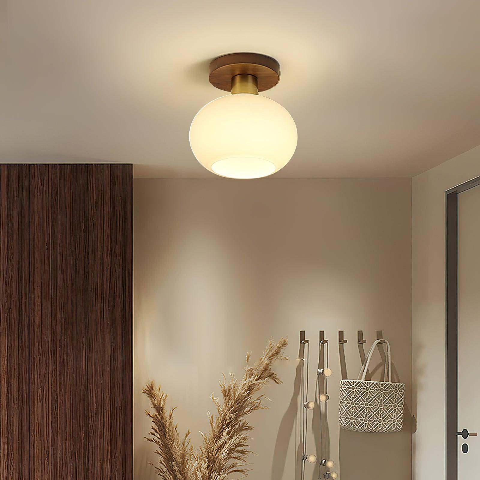 Ceiling Light Walnut Copper Glass Globe 18.0 cm Hallway Bedroom Flush Mount Opal E27 Scandinavian Japandi Lighting | Thomler