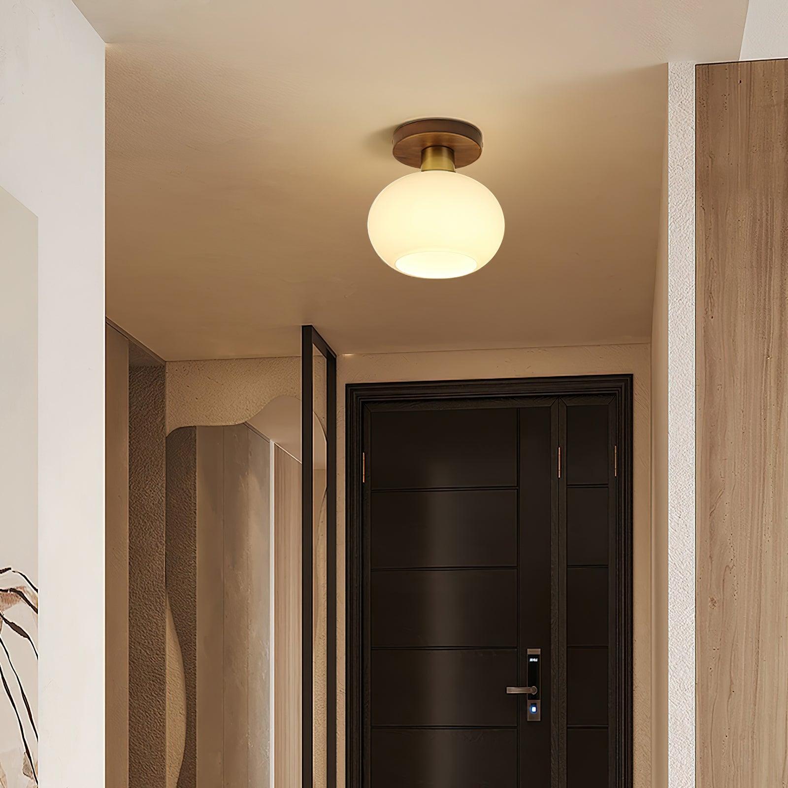 Ceiling Light Walnut Copper Glass Globe 18.0 cm Hallway Bedroom Flush Mount Opal E27 Scandinavian Japandi Lighting | Thomler
