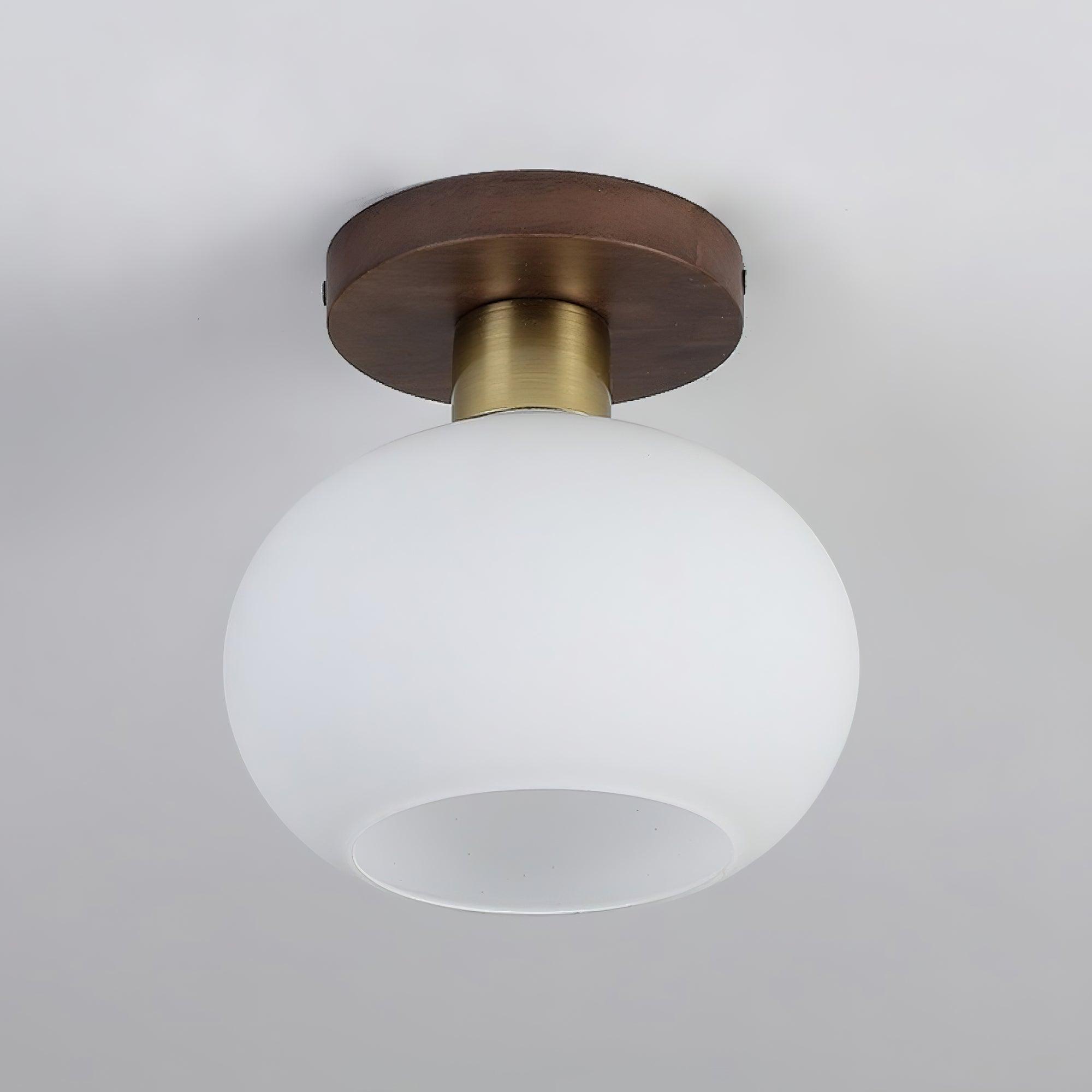 Ceiling Light Walnut Copper Glass Globe 18.0 cm Hallway Bedroom Flush Mount Opal E27 Scandinavian Japandi Lighting | Thomler