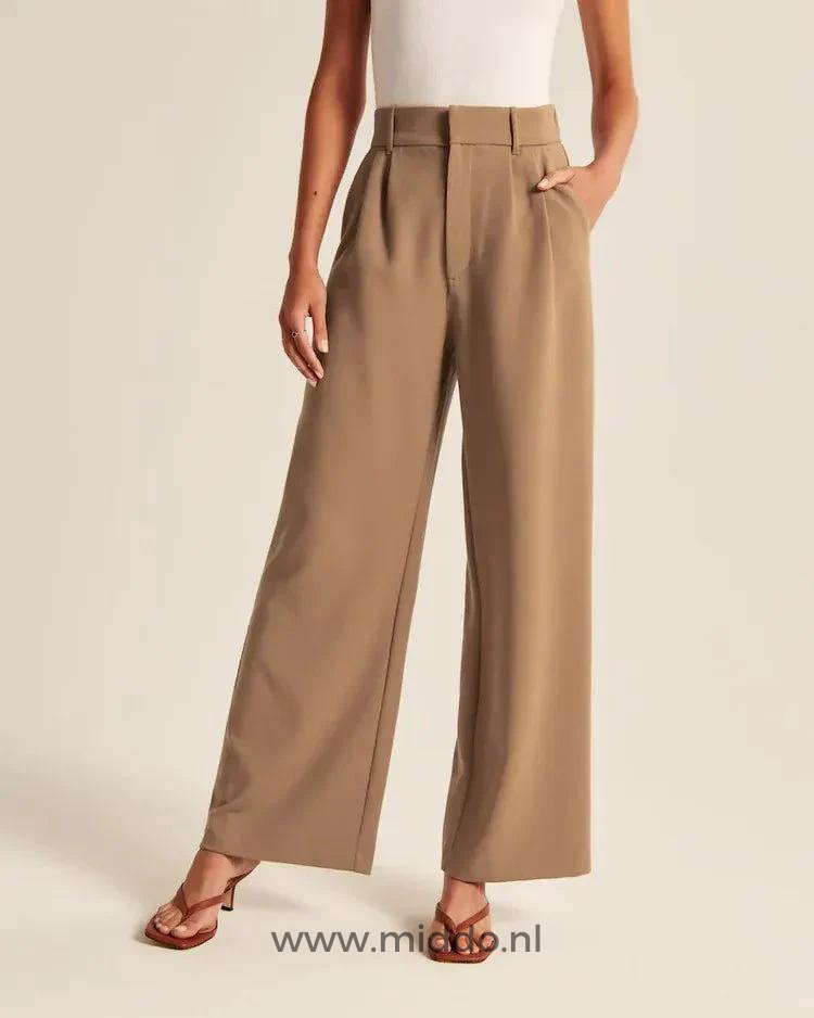 Relaxed Wide-Leg Pants for Women – Stretch Waistband, Full-Length Pleated Trousers for Everyday Comfort | Thomler