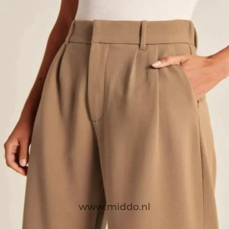 Relaxed Wide-Leg Pants for Women – Stretch Waistband, Full-Length Pleated Trousers for Everyday Comfort | Thomler
