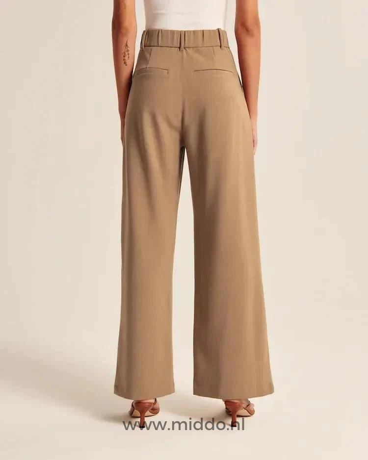 Relaxed Wide-Leg Pants for Women – Stretch Waistband, Full-Length Pleated Trousers for Everyday Comfort | Thomler