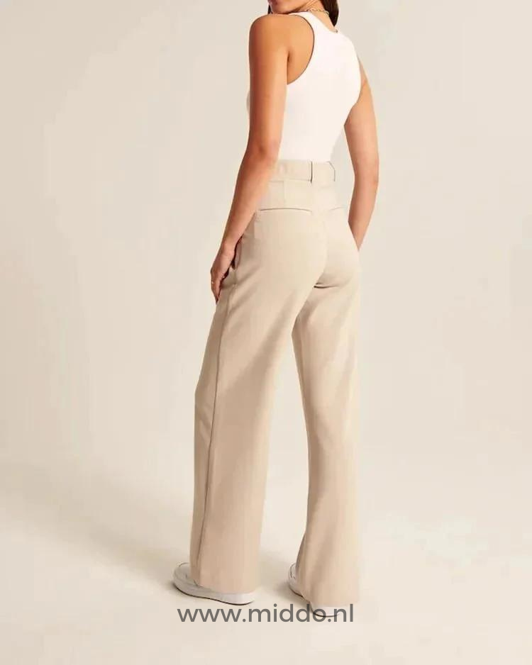 Relaxed Wide-Leg Pants for Women – Stretch Waistband, Full-Length Pleated Trousers for Everyday Comfort | Thomler
