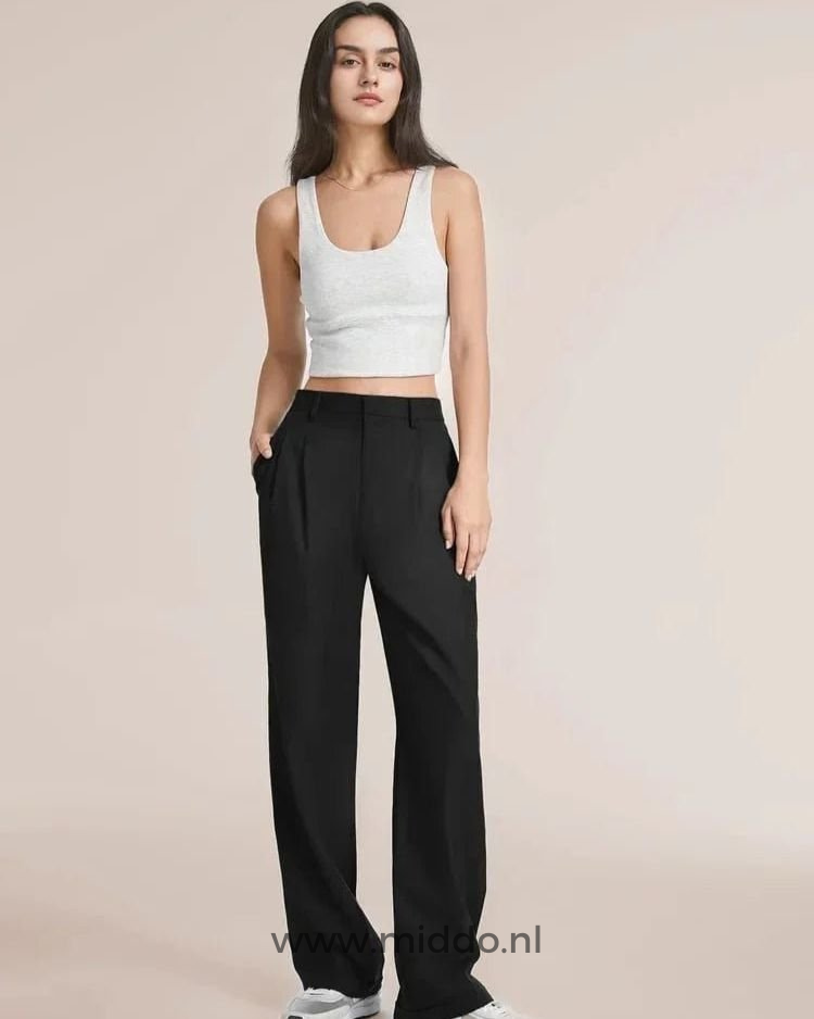 Relaxed Wide-Leg Pants for Women – Stretch Waistband, Full-Length Pleated Trousers for Everyday Comfort | Thomler