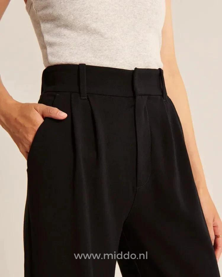 Relaxed Wide-Leg Pants for Women – Stretch Waistband, Full-Length Pleated Trousers for Everyday Comfort | Thomler